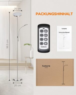 Tomons LED Stehlampe Stehleuchte Stufenlos Dimmbar, verstellbare Leselampe, LED fest integriert