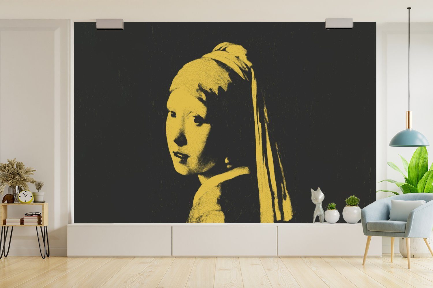 MuchoWow Fototapete Mädchen mit Perlenohrring Matt, Vinyl Schwarz Schlafzimmer, Wohnzimmer, bedruckt, Wallpaper Tapete Vermeer - für St), - - Kinderzimmer, Gelb, (6
