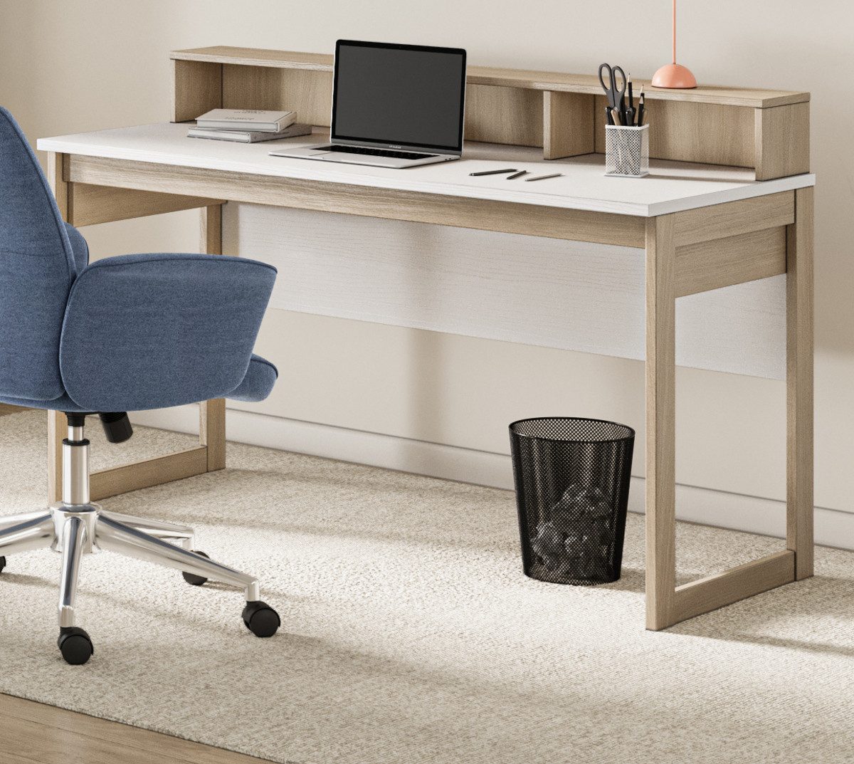 Furn.Design Schreibtisch Finnes (Laptoptisch in Eiche weiß und Eiche natur, Breite 120 cm), inklusive Aufsatz