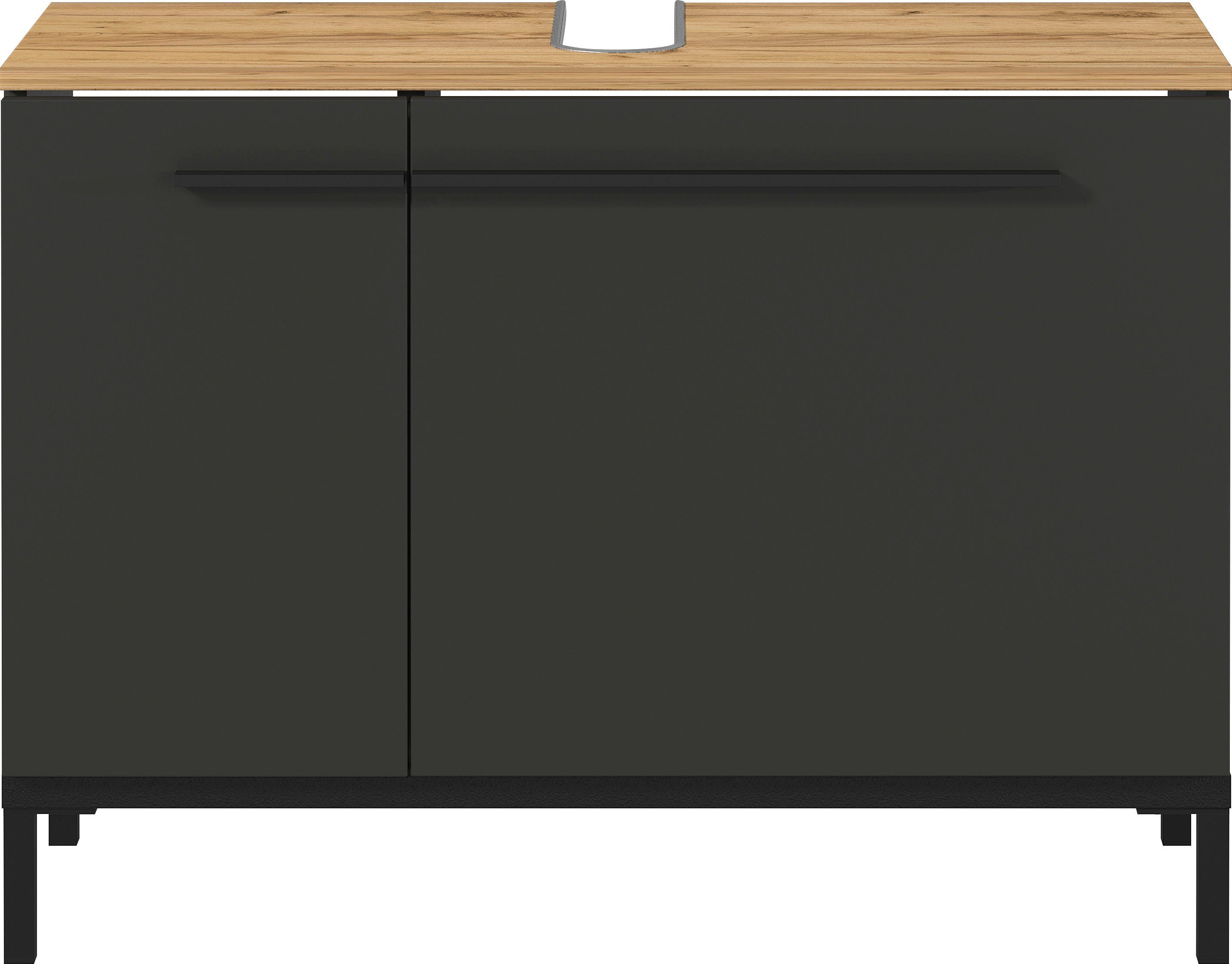 GERMANIA Waschbeckenunterschrank Yonkers Hochwertige ABS-Kanten, Griffe & hohe Füße aus Metall, Breite 80 cm – Bild 4 von 5
