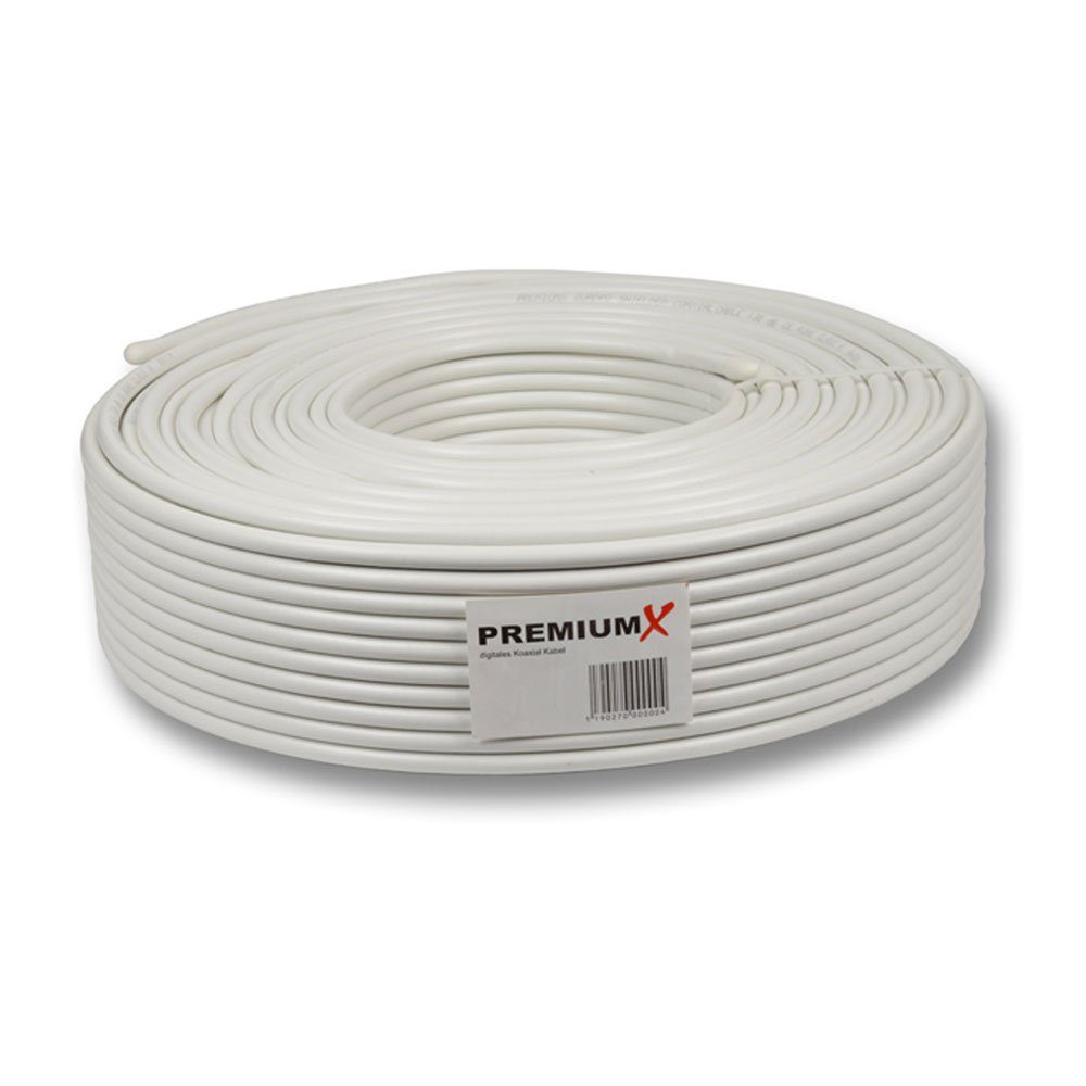 PremiumX 50m BASIC Koaxialkabel 135dB 4-fach SAT Koax Kabel 10x F-Stecker SAT-Kabel