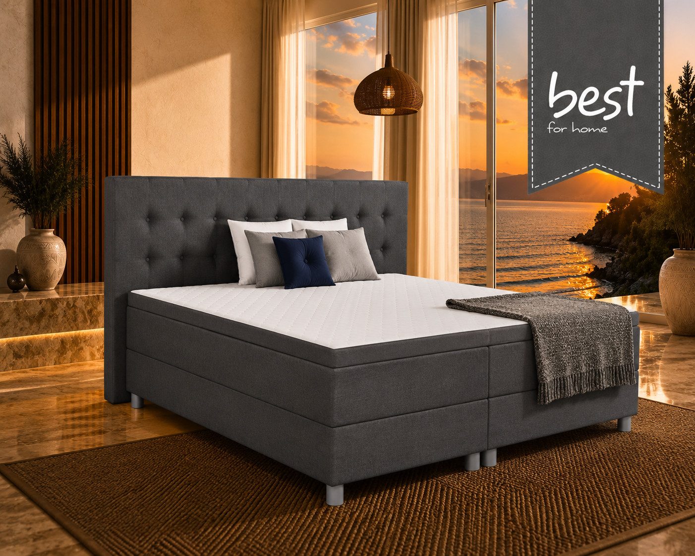 Best for Home Boxbett Neo Sawana Komfortable Bonellfederkernmatratze mit 5 cm Topper (Komplettbett, 4-St., 90x200 120x200 140x200 160x200 180x200 200x200), 7-Zonen-Bonnellfederkernmatratze, ergonomischer Schlafkomfort