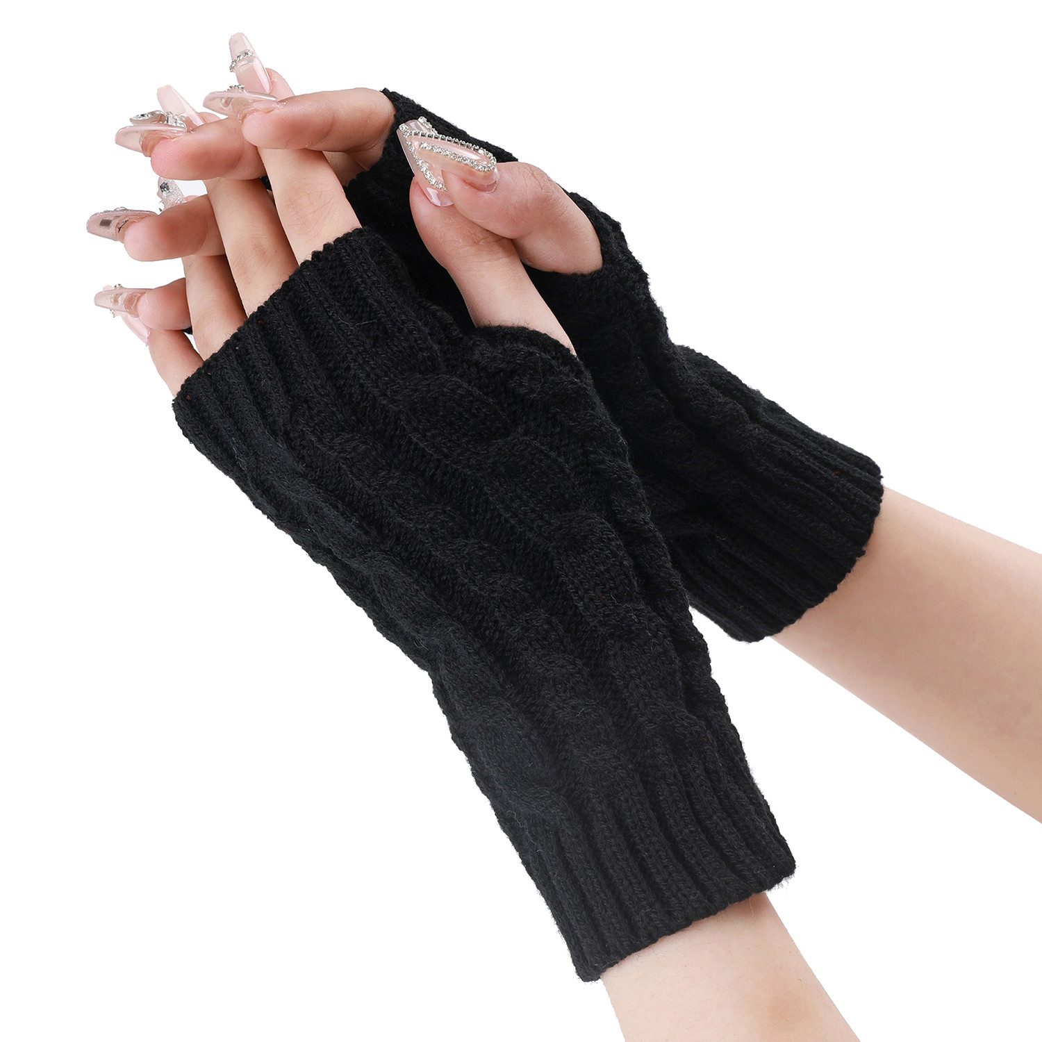 Refttenw Strickhandschuhe Fingerlose Handschuhe für Damen, Pulswärmer Handstulpen Armstulpen mit Daumenloch