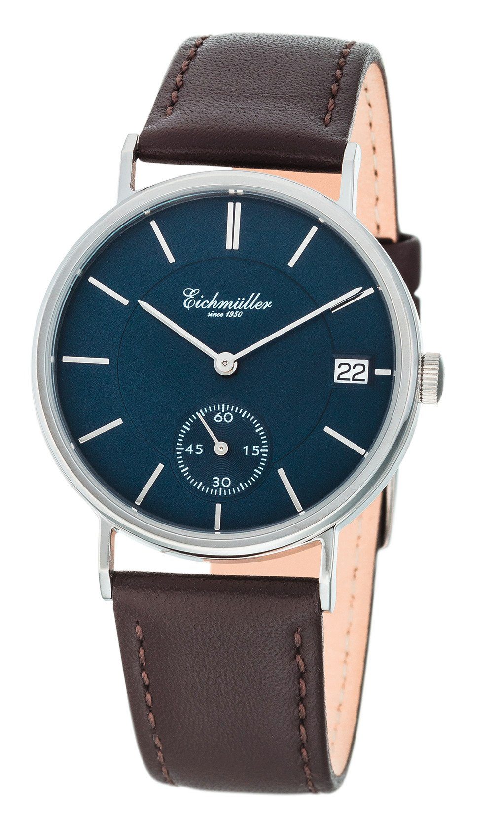 [Favorit] Eichmüller Quarzuhr Kleine Blau Braun Herrenuhr Lederband 3037-02 37 mm