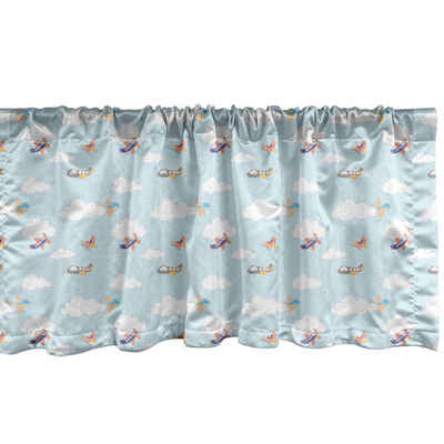 Scheibengardine Vorhang Volant für Küche Schlafzimmer Dekor mit Stangentasche, Abakuhaus, Microfaser, Flugzeug Wolken und Flugzeuge Cartoon
