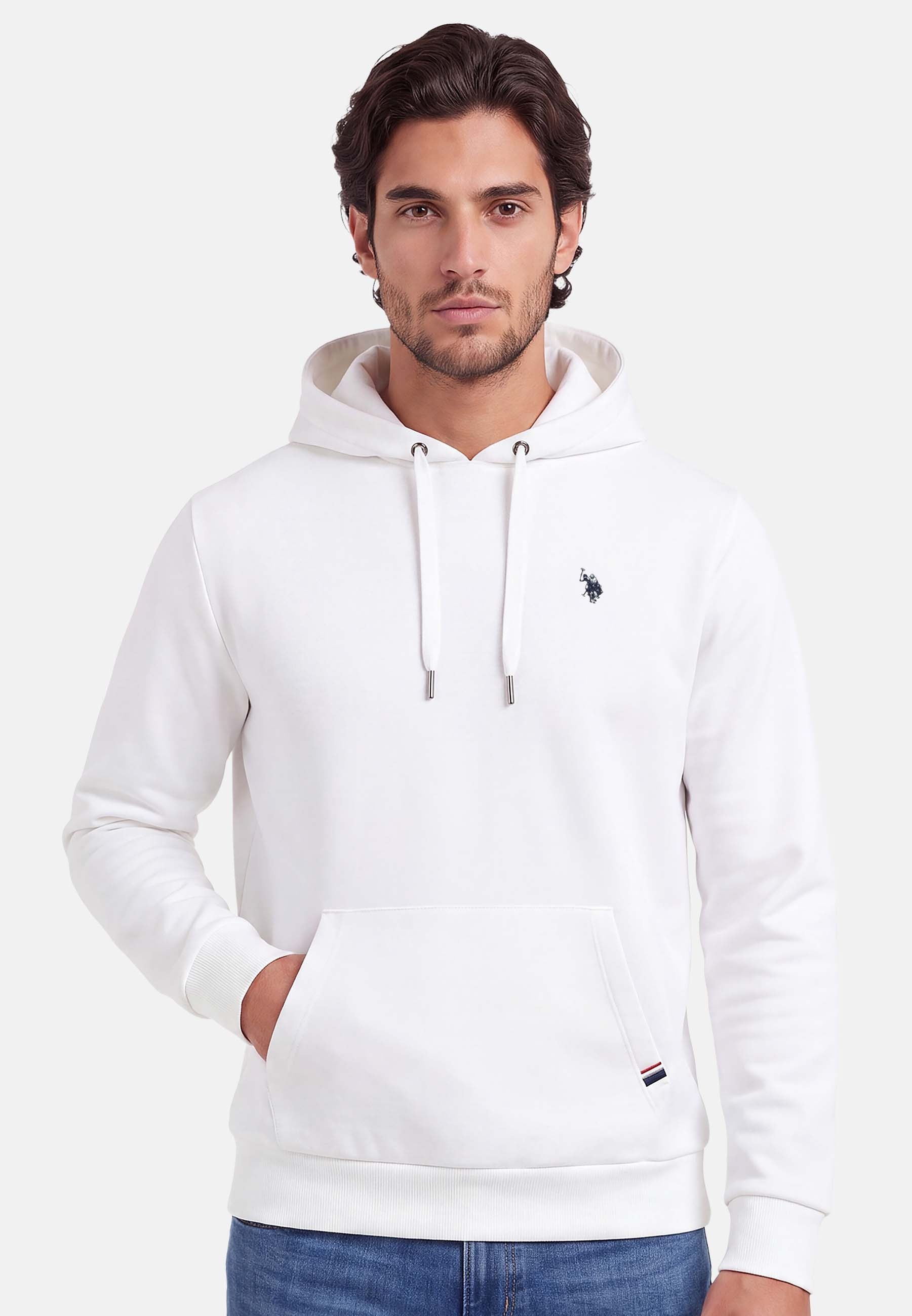 U.S. Polo Assn. Hoodie mit Fleece-Innenseite und gesticktem Brustlogo Weicher Herren-Hoodie mit Kängurutasche und normaler Passform