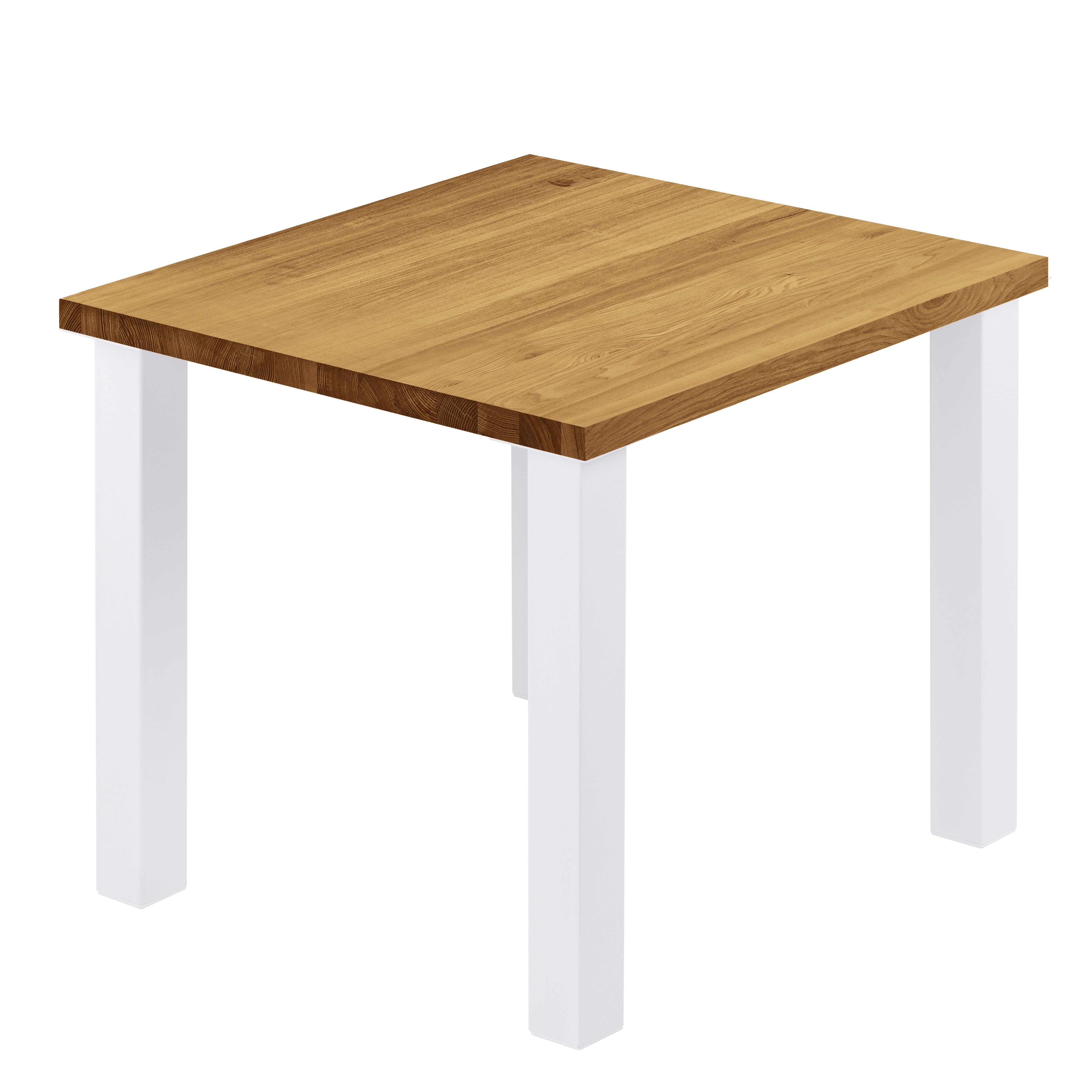LAMO Manufaktur Esstisch Classic Küchentisch Tischplatte Massivholz inkl. Metallgestell (1 Tisch), gerade Kante Weiß | Rustikal