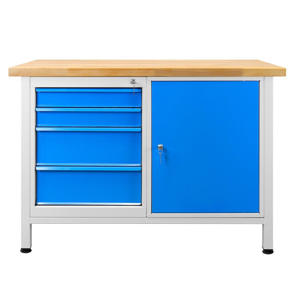 PROREGAL® Werkbank Werkbank Rhino mit 4 Schubladen + 1 Tür, Grau/Blau Lichtblau