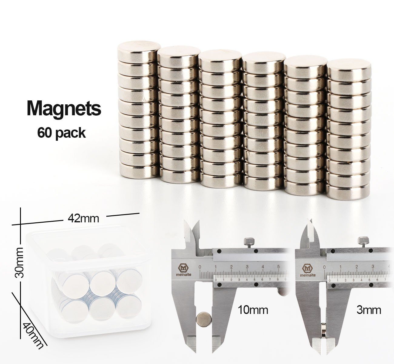 60 Stück Rund Extrem Stark Magnets 10x3mm Mini BUSATIA Neodym Magnete 
