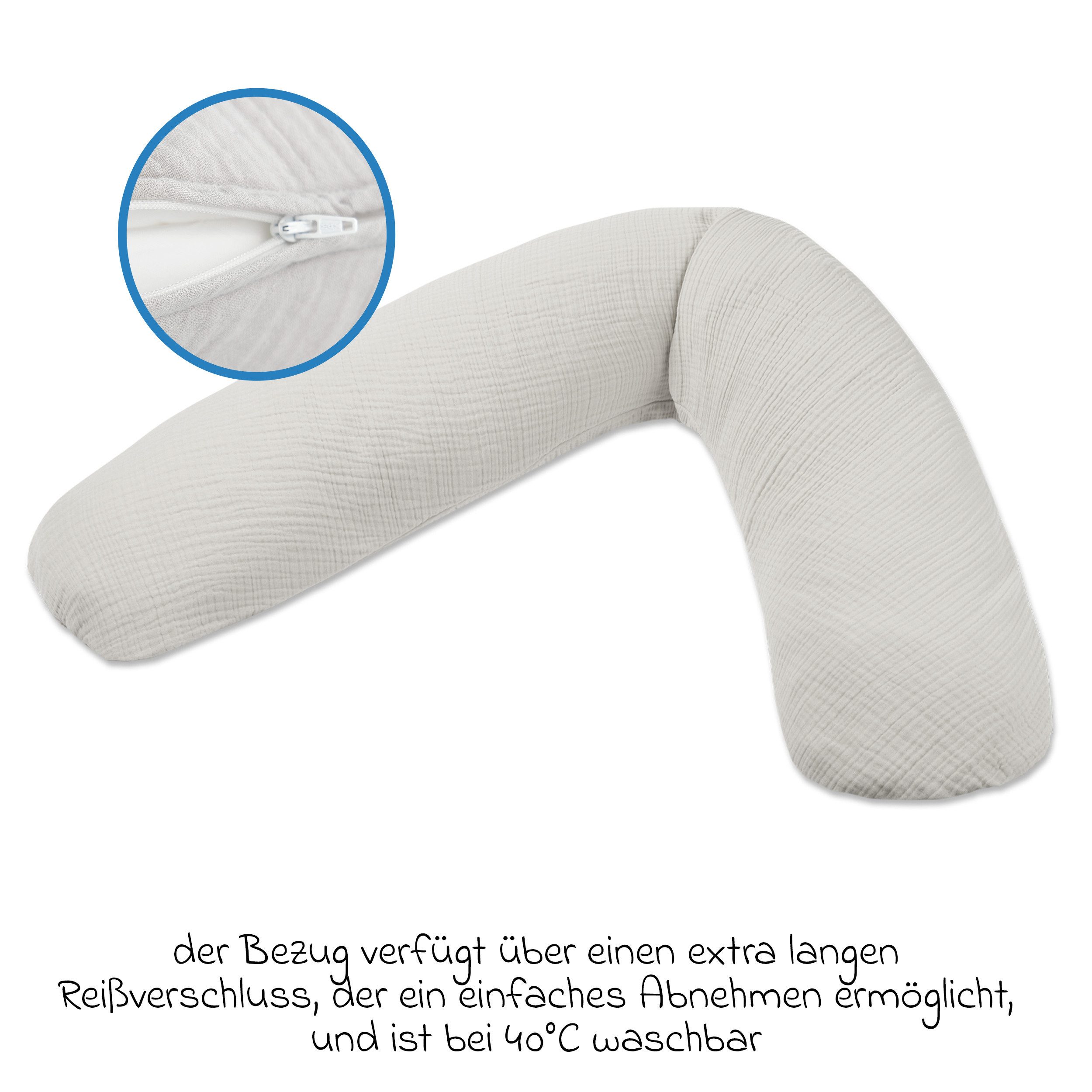 Theraline Stillkissen Dodo Premium, Lagerungskissen, Seitenschläferkissen 180 cm inkl. Bezug aus Musselin