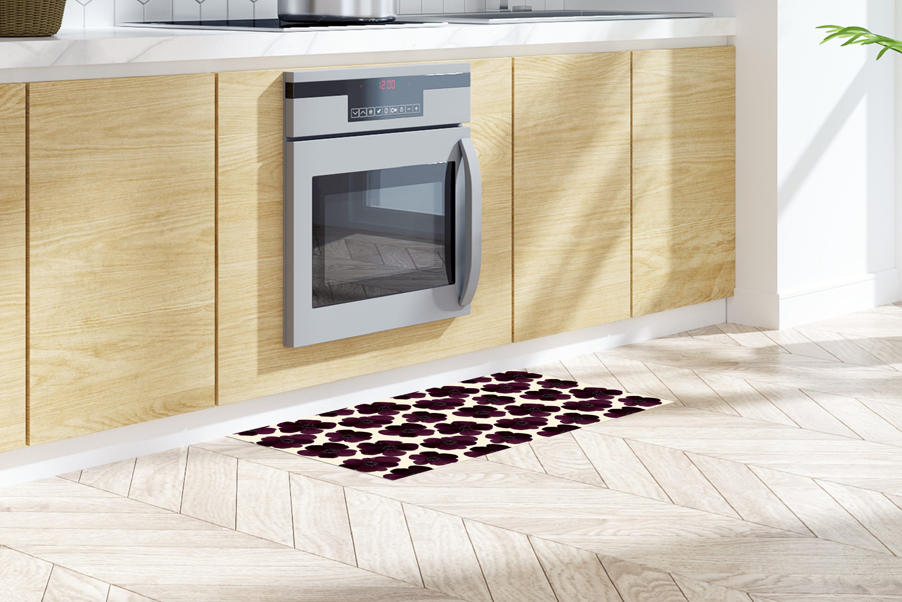 MuchoWow Küchenläufer Blumen - Aquarell - Lila, aus Kunststoff, Küchenteppich, Läufer für Küche, Rutschfest, Küchendeko, 120x50 cm