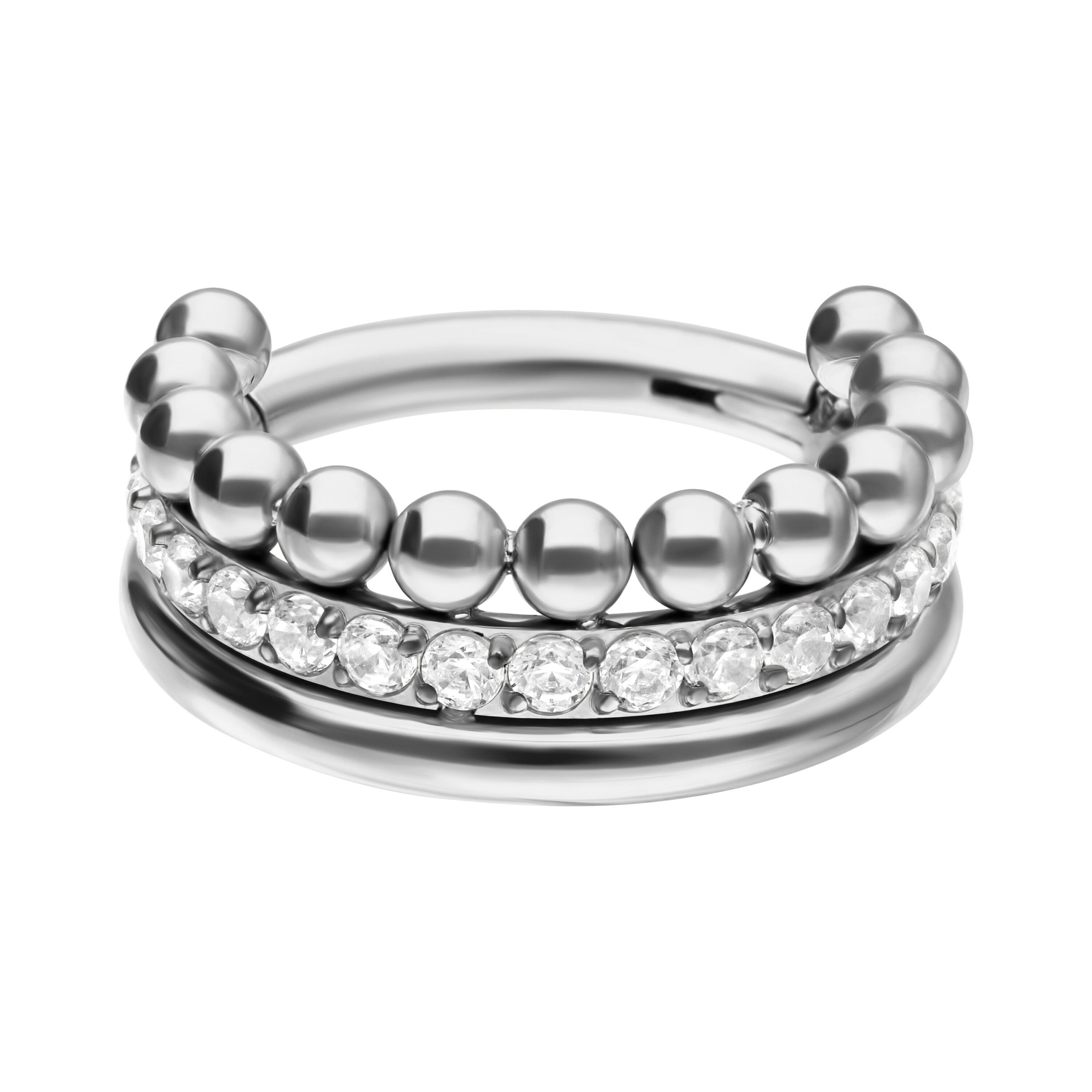 Wildcat Nasenpiercing Triple Bubble Crystal Clicker für Ohr, Nase, 1 Stück, Titan Grad 23 - wasserfest, hautverträglich, Silber-Weiß