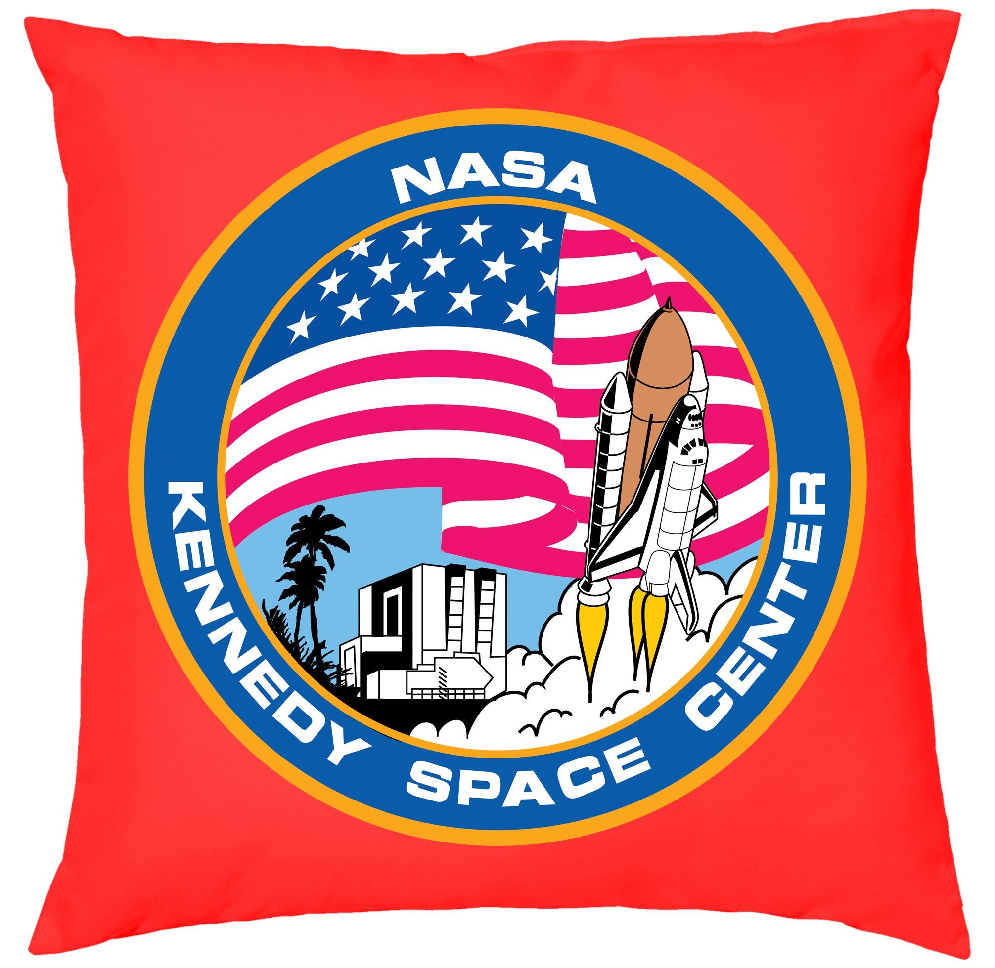 Blondie & Brownie Dekokissen NASA Kennedy Space Center Mission Elon Mars Mond, Kissen mit Füllung Rot
