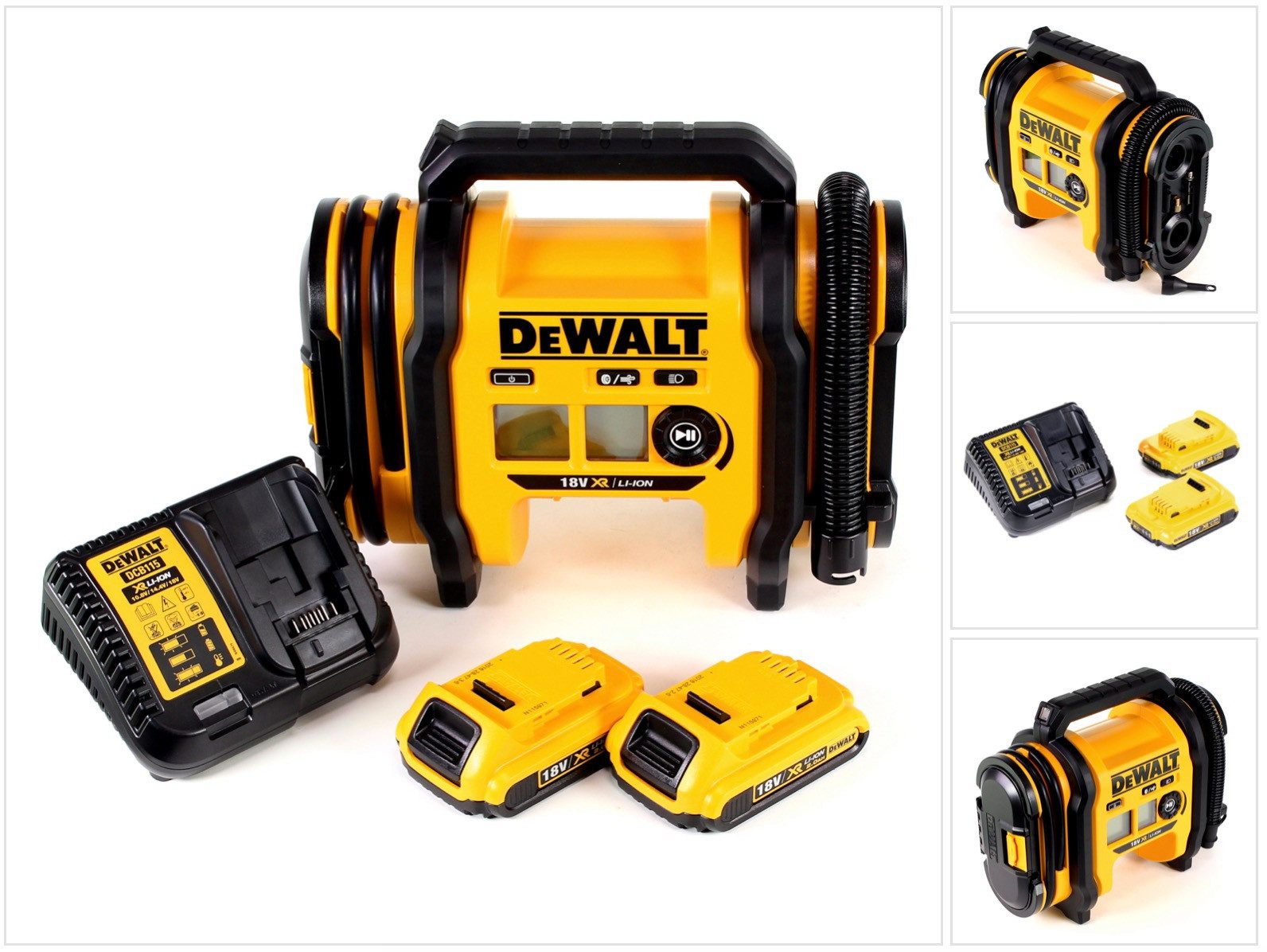 DeWalt Akku-Handkompressor DCC 018 N Akku Luftkompressor 18V 11bar KFZ + 2x Akku 2,0Ah + Ladeger
