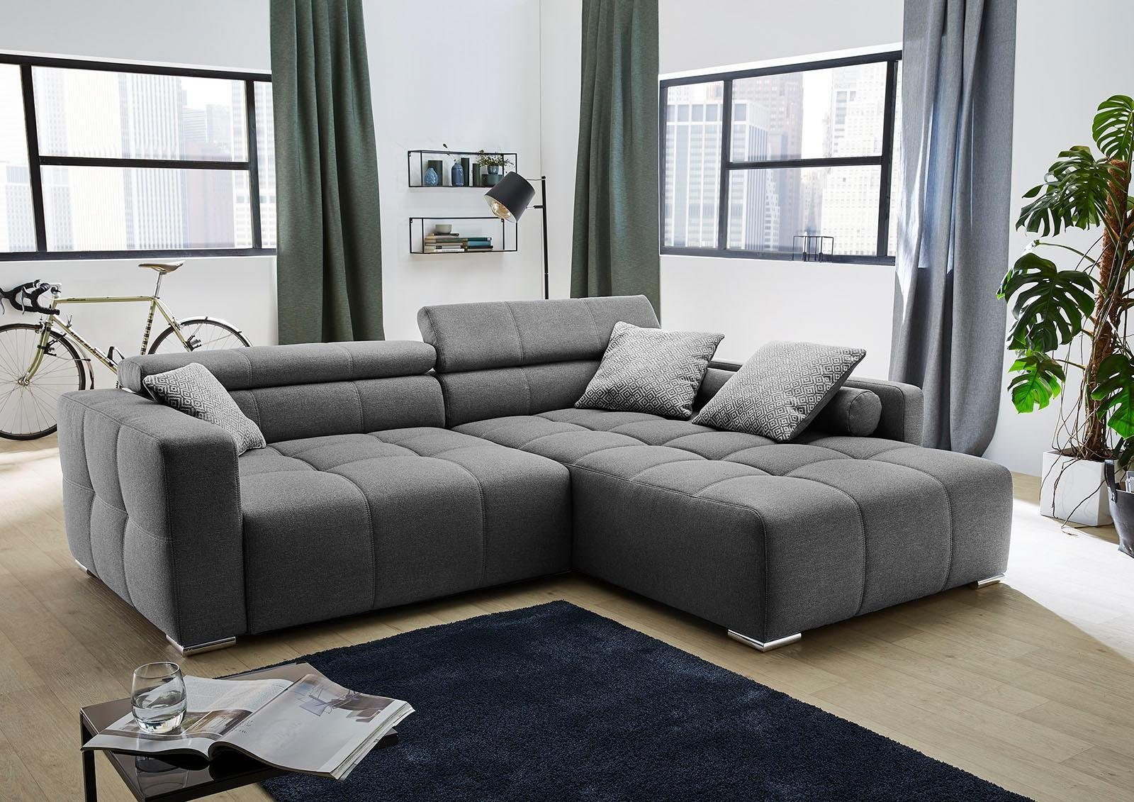 Jockenhöfer Gruppe Ecksofa Salerno L-Form, B: 280 cm, im Big-Sofa-Style, mit Kopfteilverstellung & Zierkissen