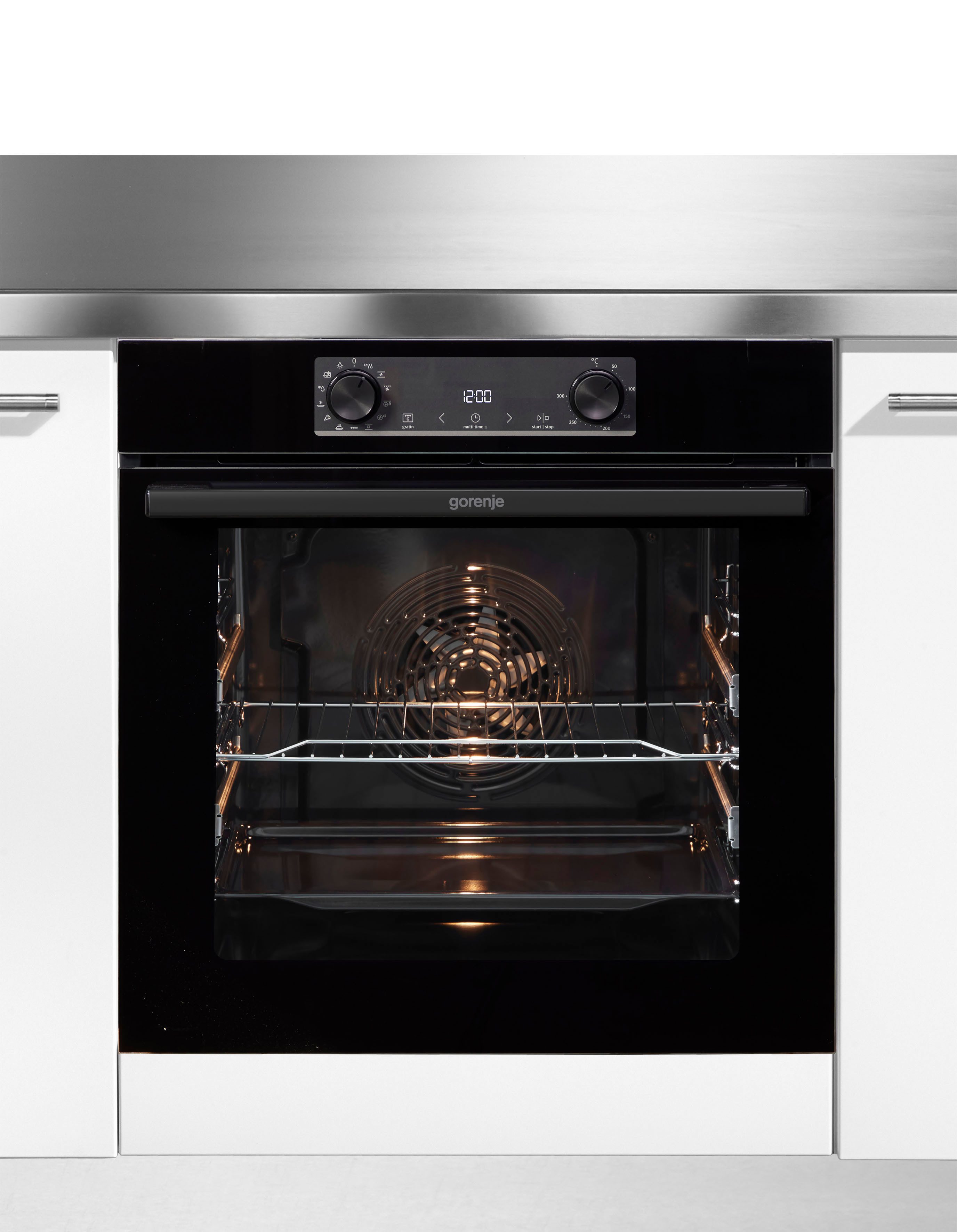 GORENJE Einbaubackofen BOS6737E09BGOT, mit 2-fach-Teleskopauszug, Aqua-Reinigungsfunktion, Pizzafunktion mit 300 °C – perfekt für Pizza, Focaccia und mehr!