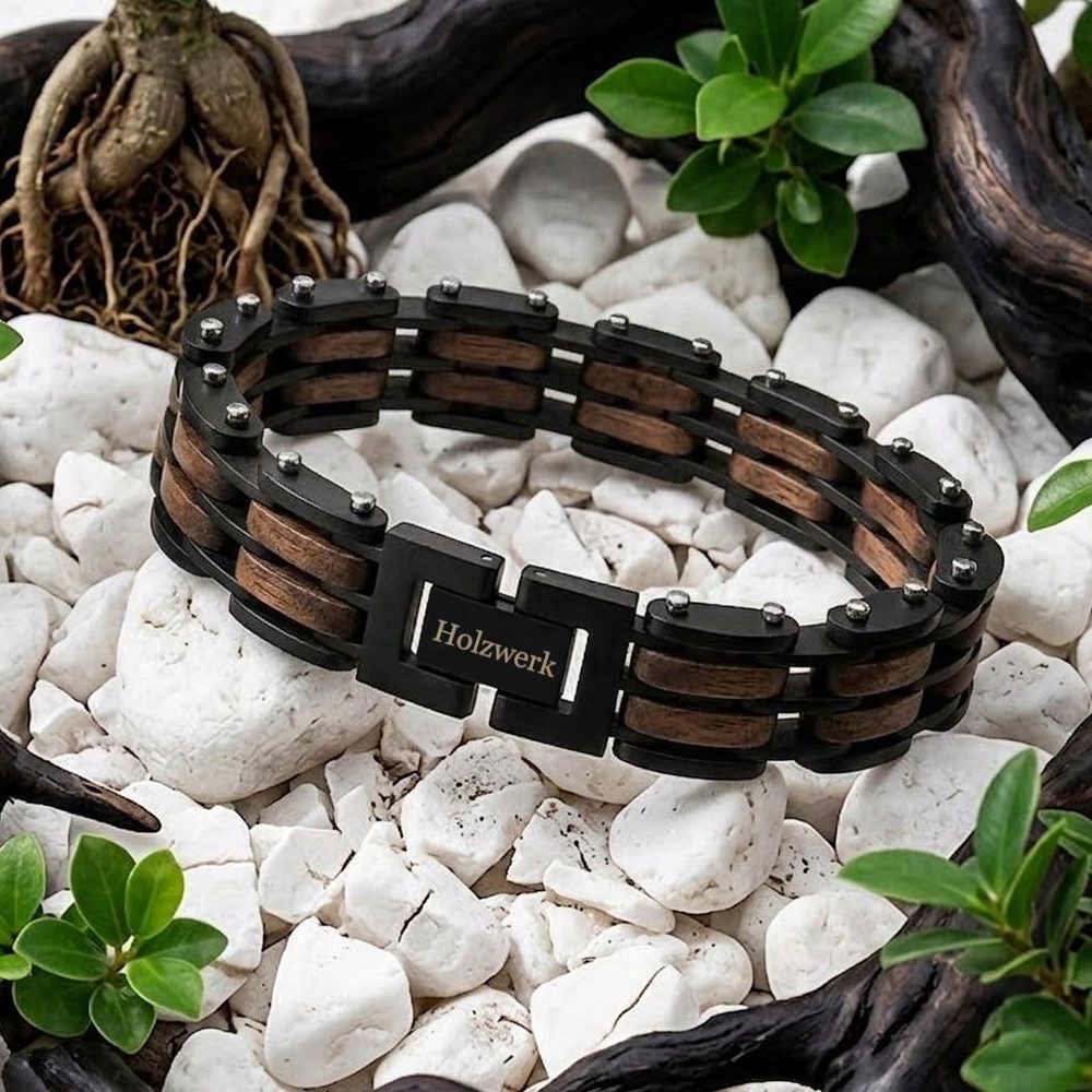 Holzwerk Edelstahlarmband Designer Holz Armband, Armkette Gliederarmband, inklusive Armbandkürzer, Holz Unikate, ideal auch als Geschenk