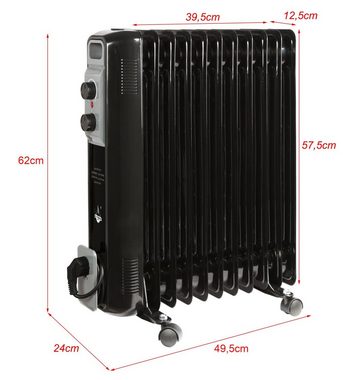 El Fuego Elektro-Heizkörper AY7044, Mobiler Ölradiator 11 Rippen, schwarz, 2500W, regelbar