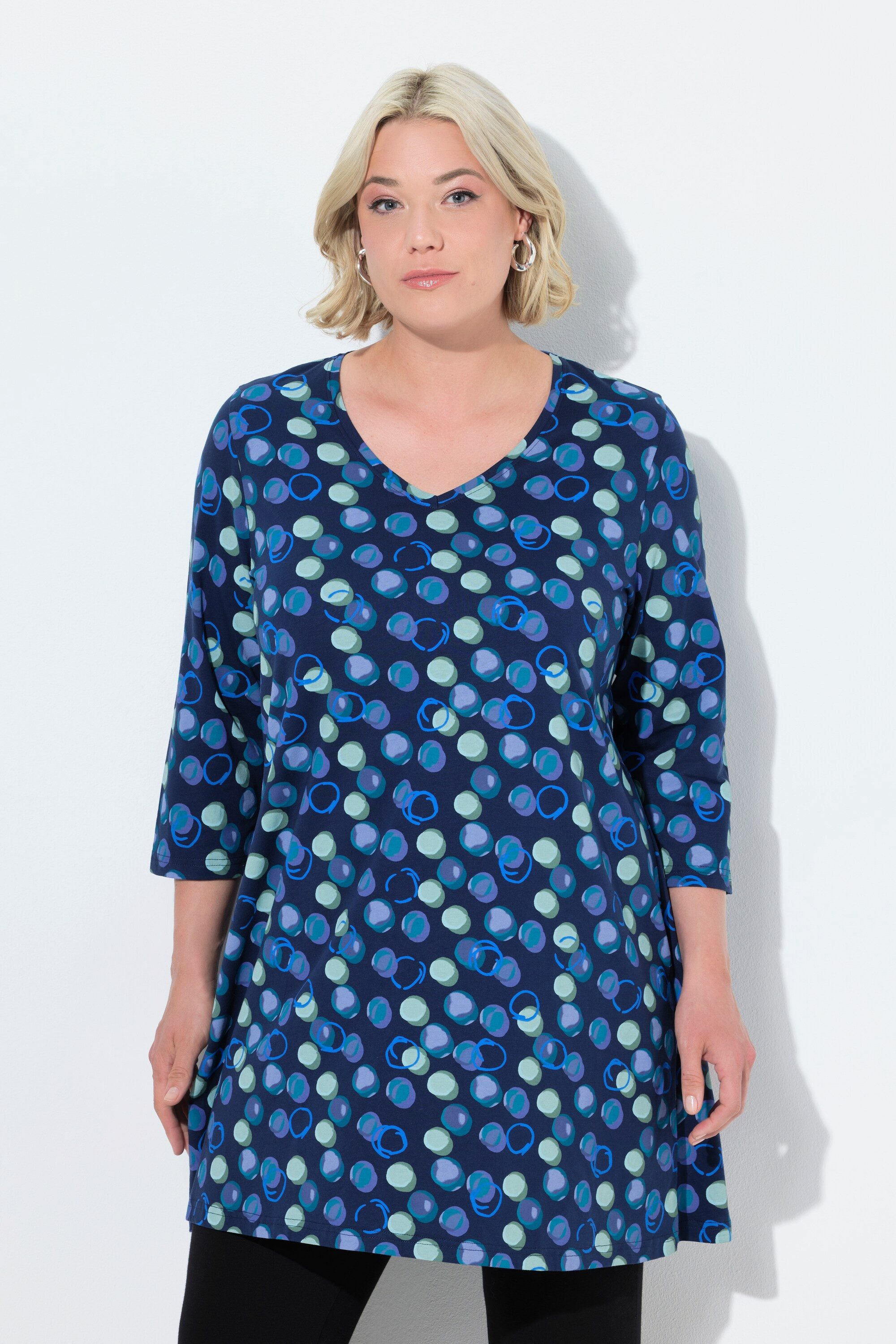 Ulla Popken Longshirt Longshirt Punkte A-Linie V-Ausschnitt 3/4-Arm günstig online kaufen