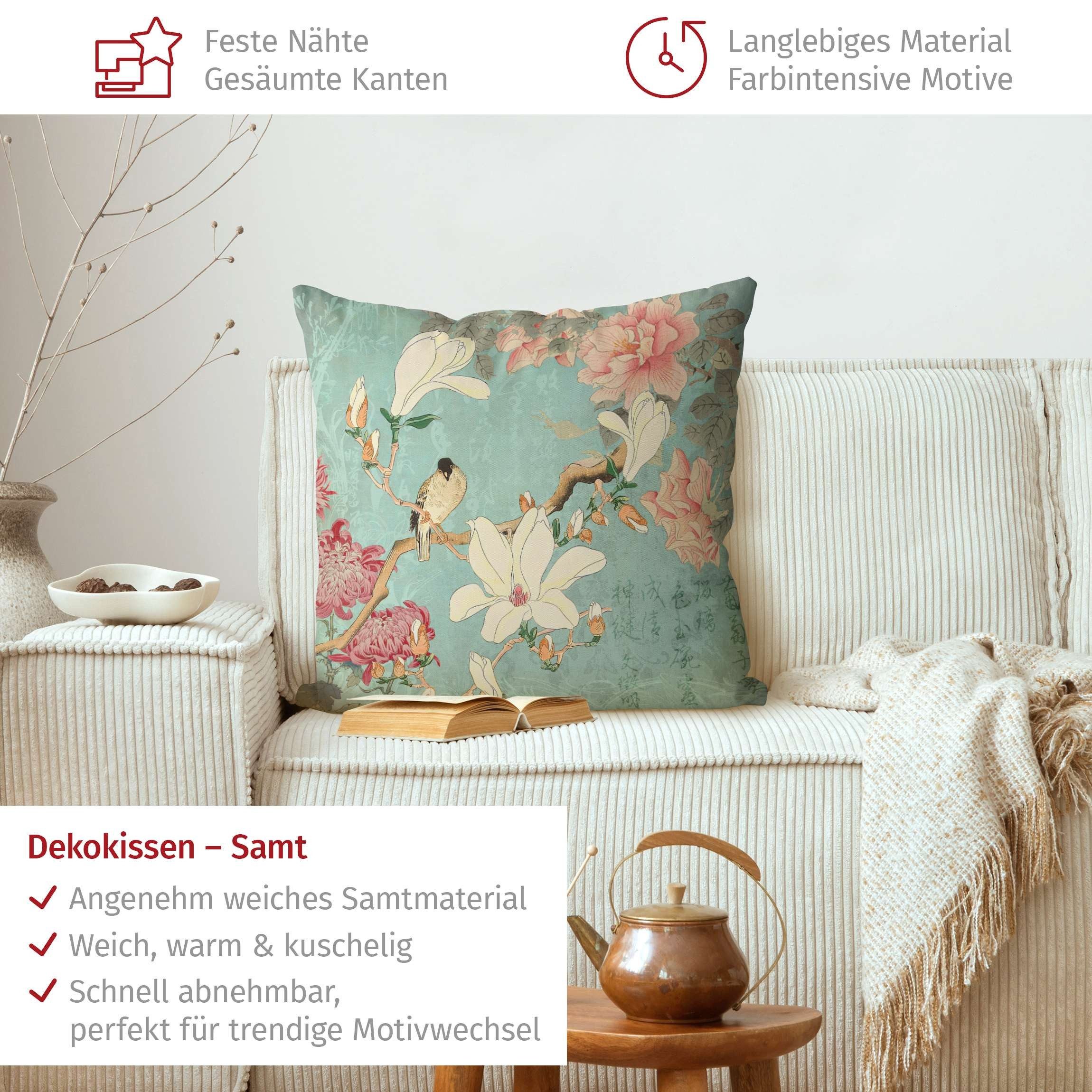 Bilderdepot24 Dekokissen drinnen Kissenhülle/ Sofakissen/ Zierkissen Kissenhülle türkis Blumen, Bezug mit / ohne Füllung Zierkissen Outdoor Sofa Bett