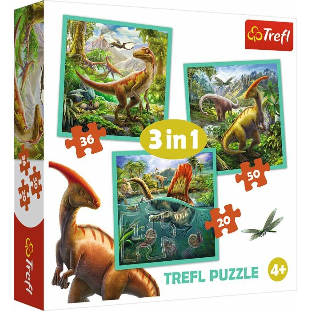 Trefl Puzzle 3 in 1 Puzzle Dinosaurier, Puzzleteile