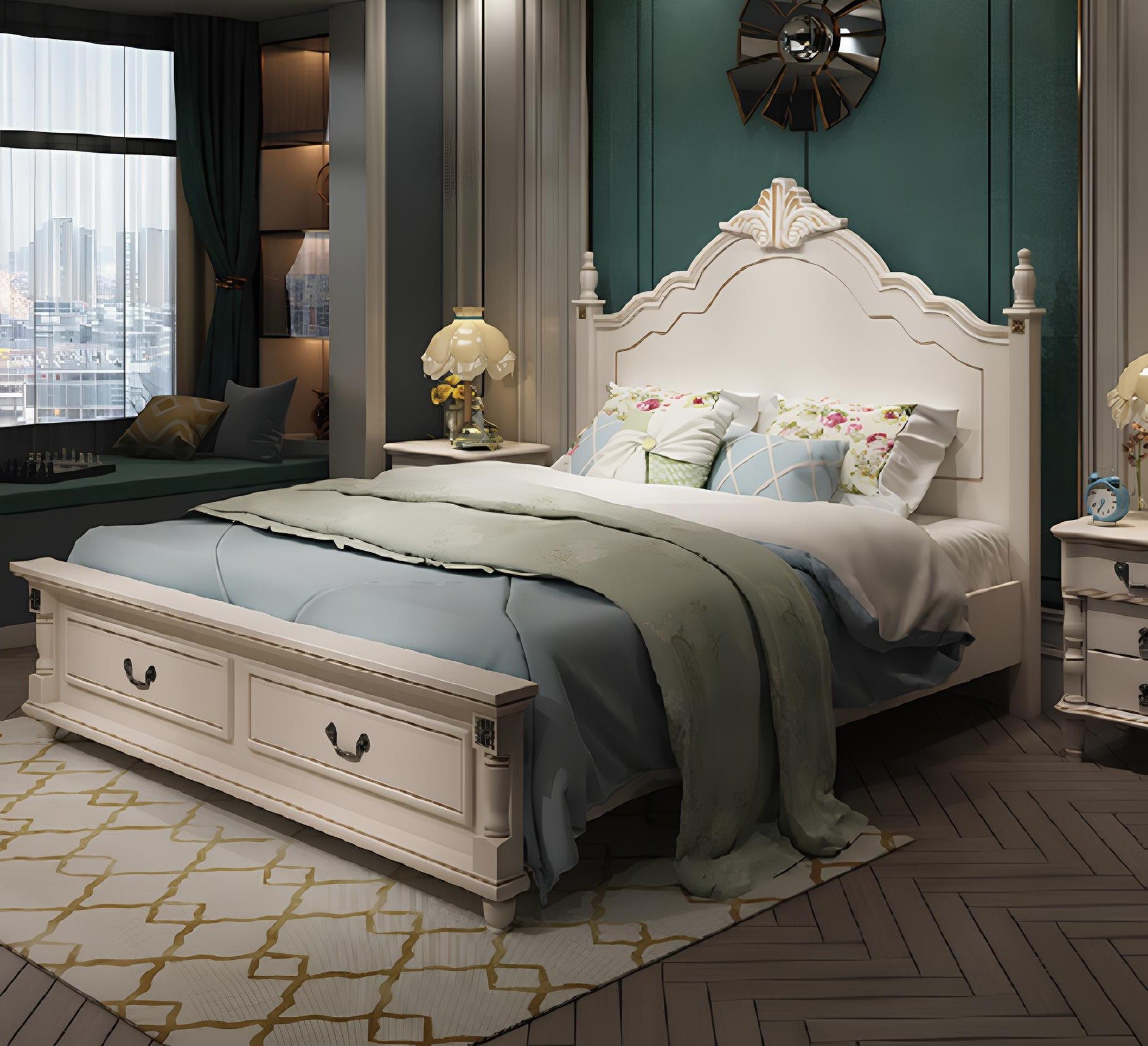 Xlmoebel Holzbett Königliches Barock-Doppelbett aus Echtholz in luxuriösem Design (Bett, 1-tlg., Bett), Hergestellt in Europa