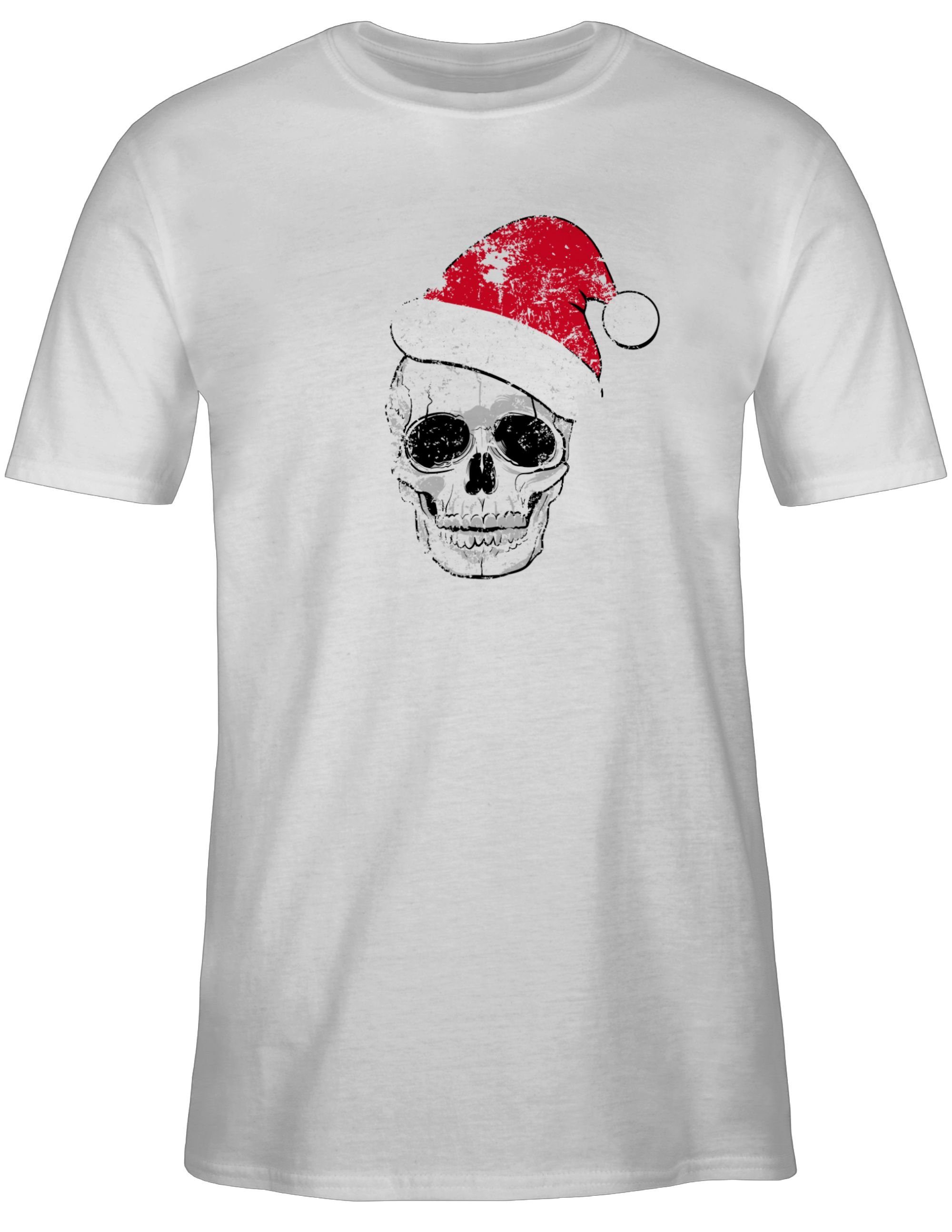 Kleidung Weihachten Weihnachtsmütze Vintage T-Shirt Totenkopf Weiß Shirtracer 03