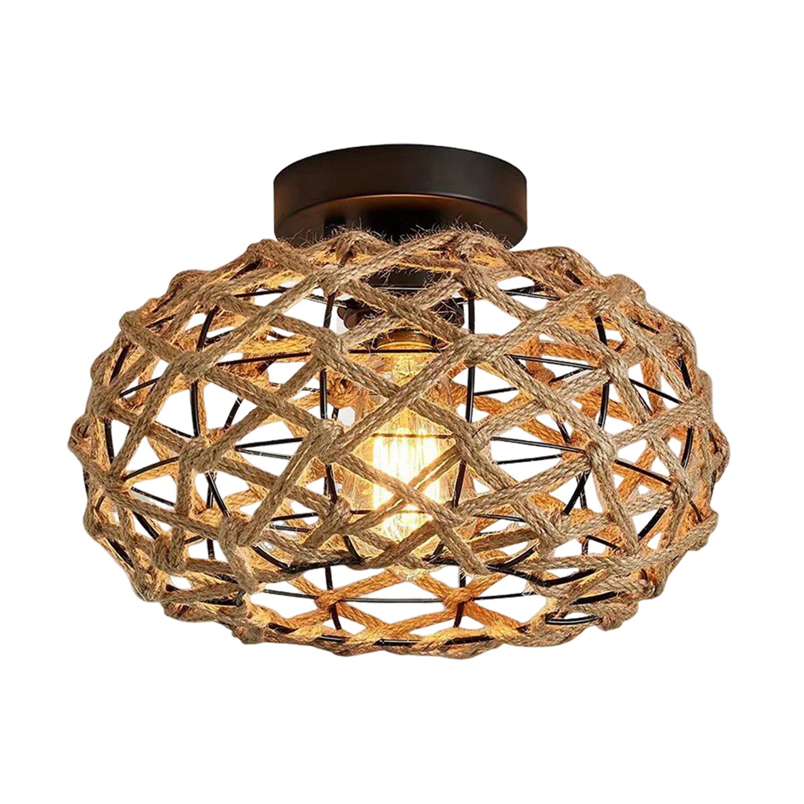 TWSOUL Deckenleuchte Vintage Rattan Lampe Boho Lampenschirm Hängelampe Rust günstig online kaufen