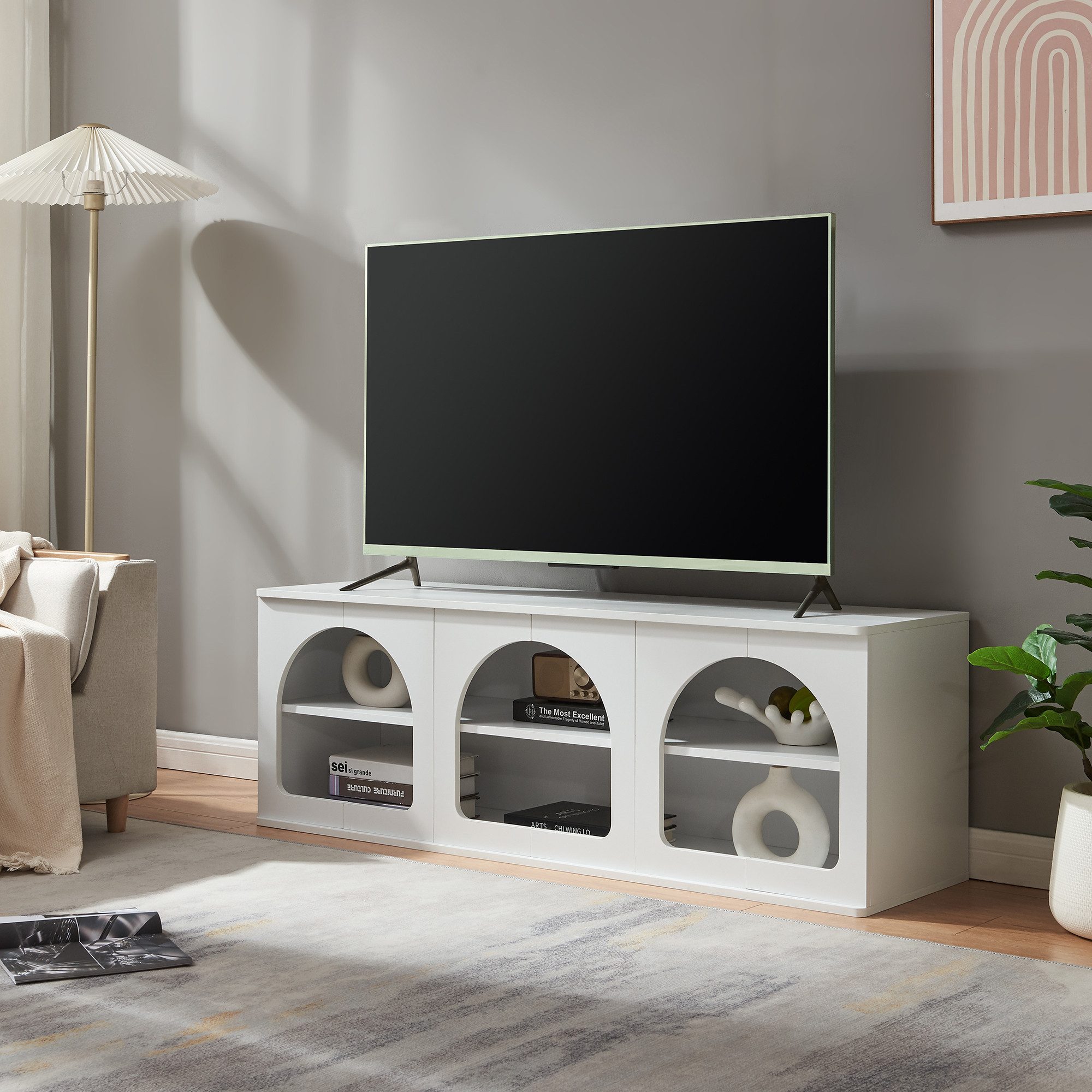 en.casa TV-Schrank »Trorhun« mit 6 offenen Fächern 140x38x48 cm Weiß günstig online kaufen