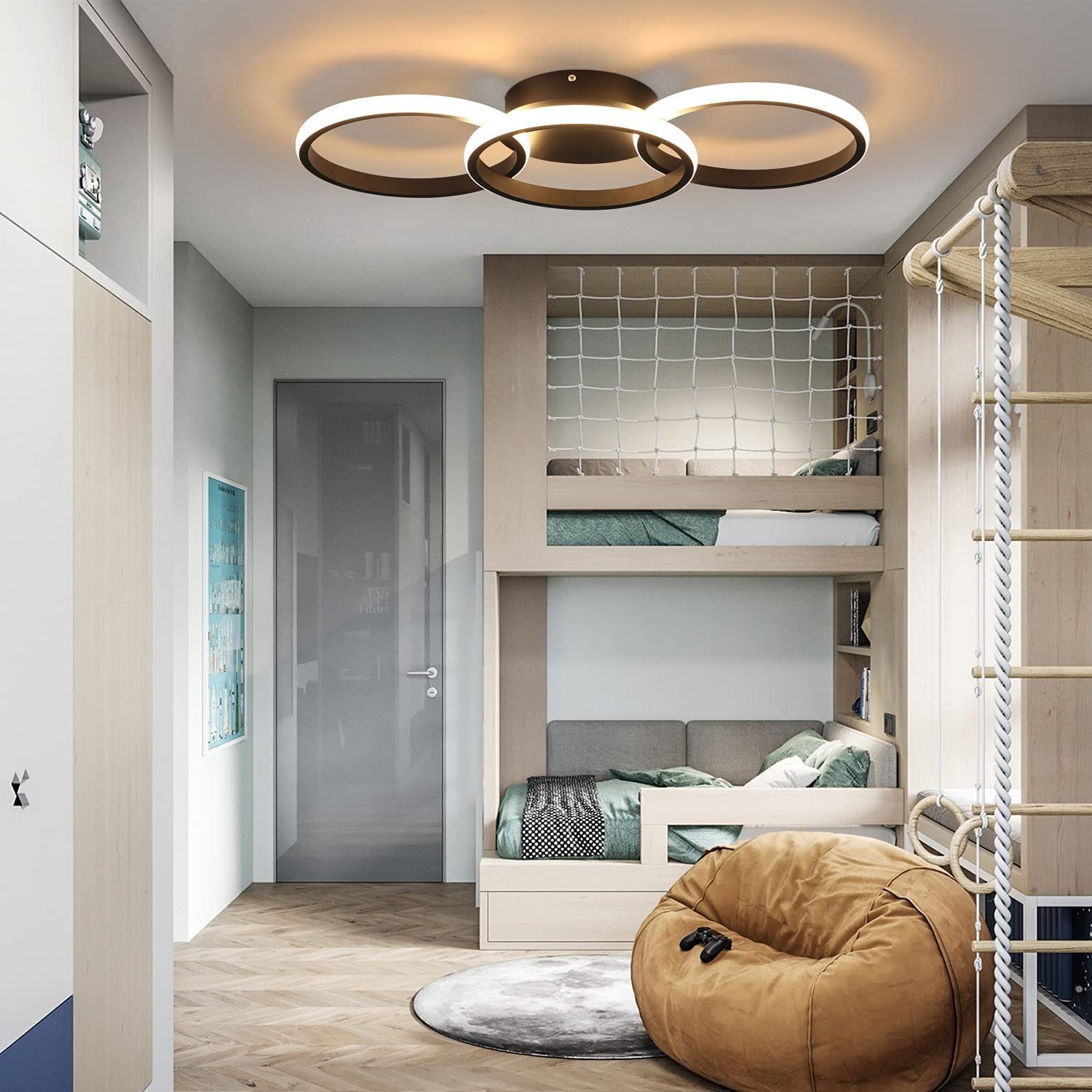 3 3000K, Modern Flur integriert, LED Deckenlampe mit Deckenleuchte warmweiß, Nettlife LED Ringe Metall Küche Wohnzimmer fest Schlafzimmer Schwarz
