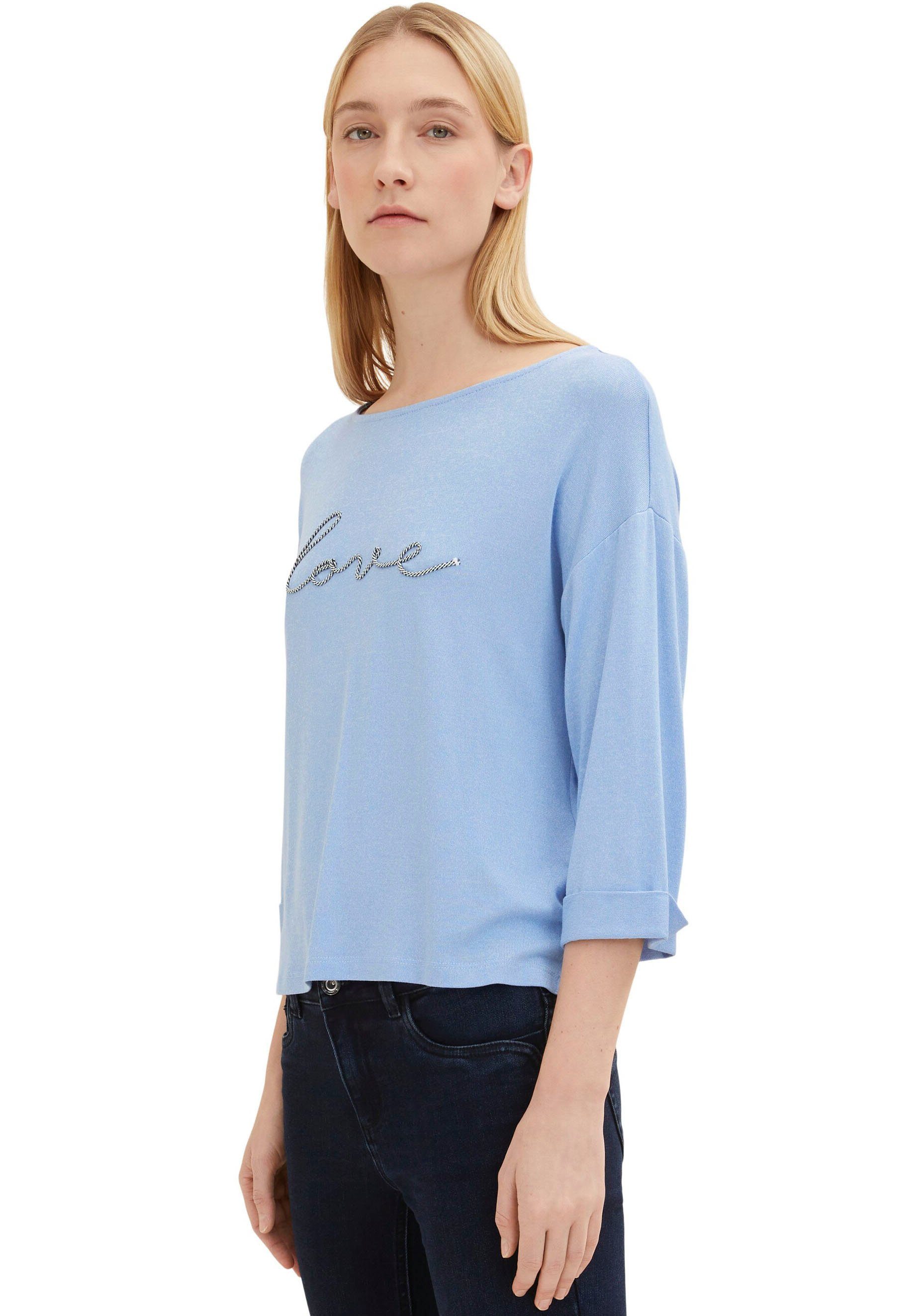 TOM TAILOR 3/4-Arm-Shirt blue Schriftzug mit aufgesticktem dreamy