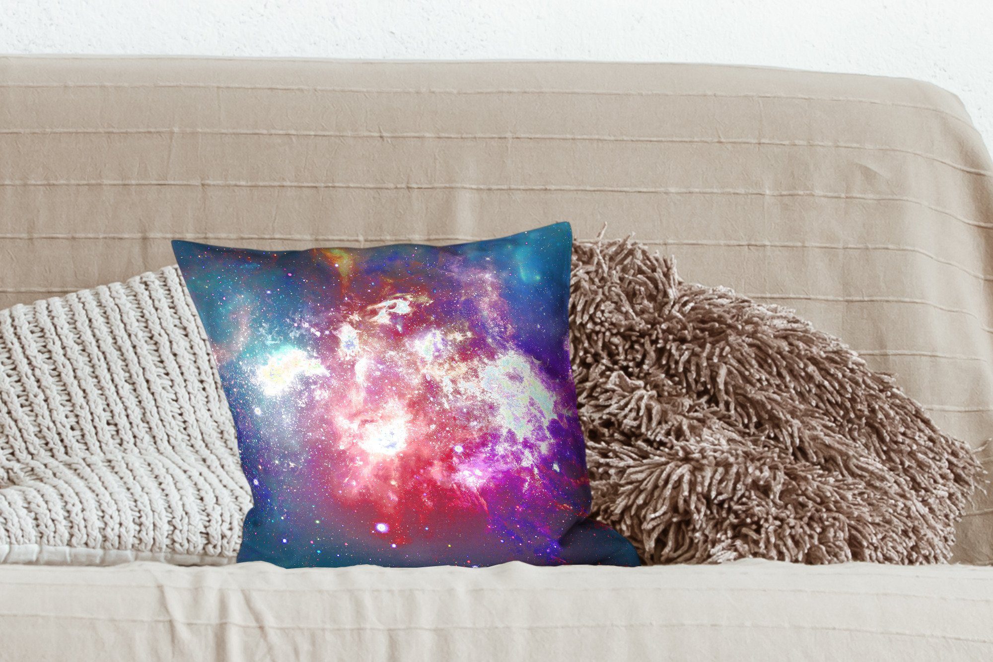 mit Schlafzimmer, Wohzimmer, Dekokissen Farben MuchoWow Universum - für Füllung Sterne, - Deko, Sofakissen Zierkissen