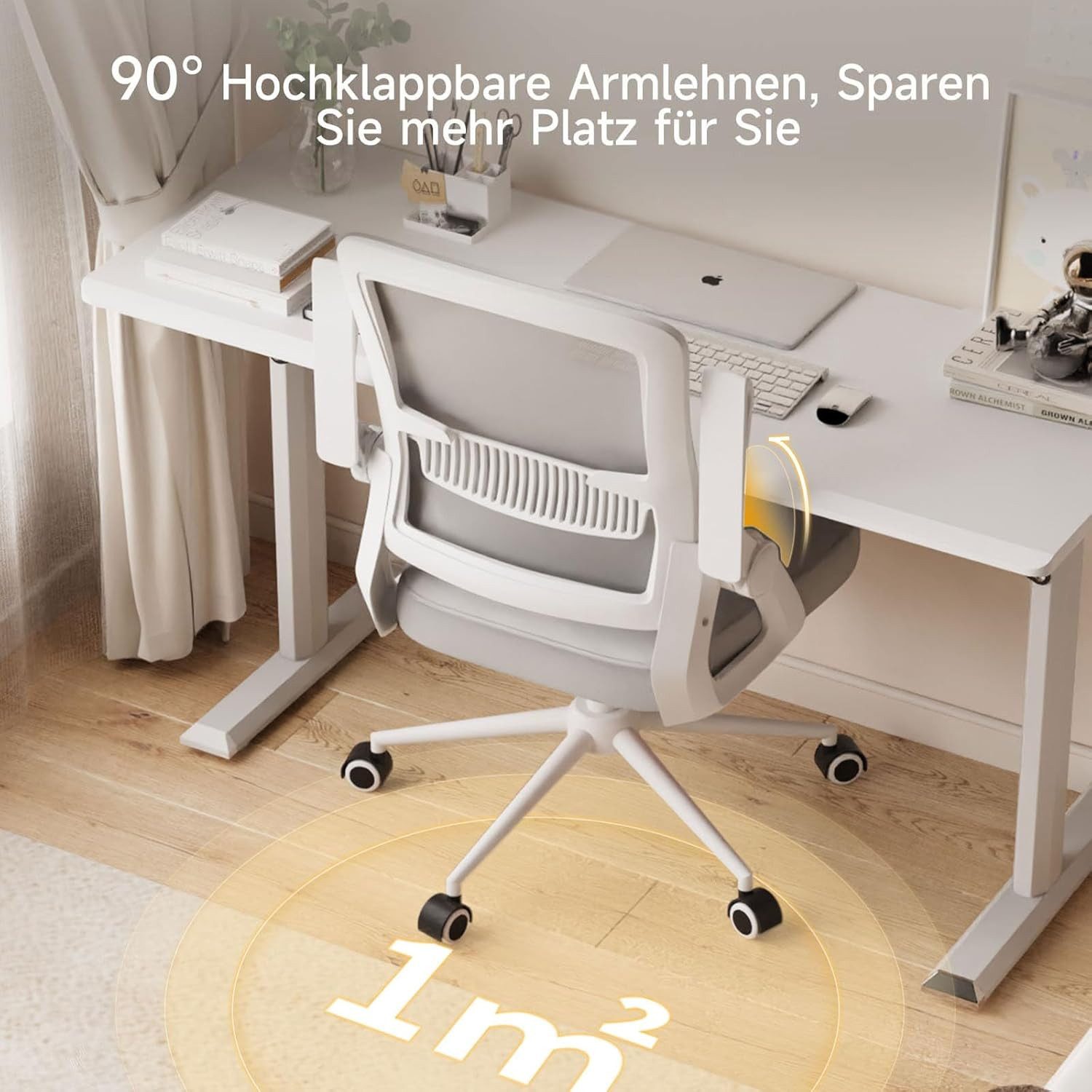ZAISZE Bürostuhl Ergonomischer Bürostuhl mit Mesh-Rückenlehne und Lendenstütze (Verstellbarer Armlehnen, Atmungsaktiv, Höhenverstellbarer Schreibtischstuhl mit  – Bild 5 von 5