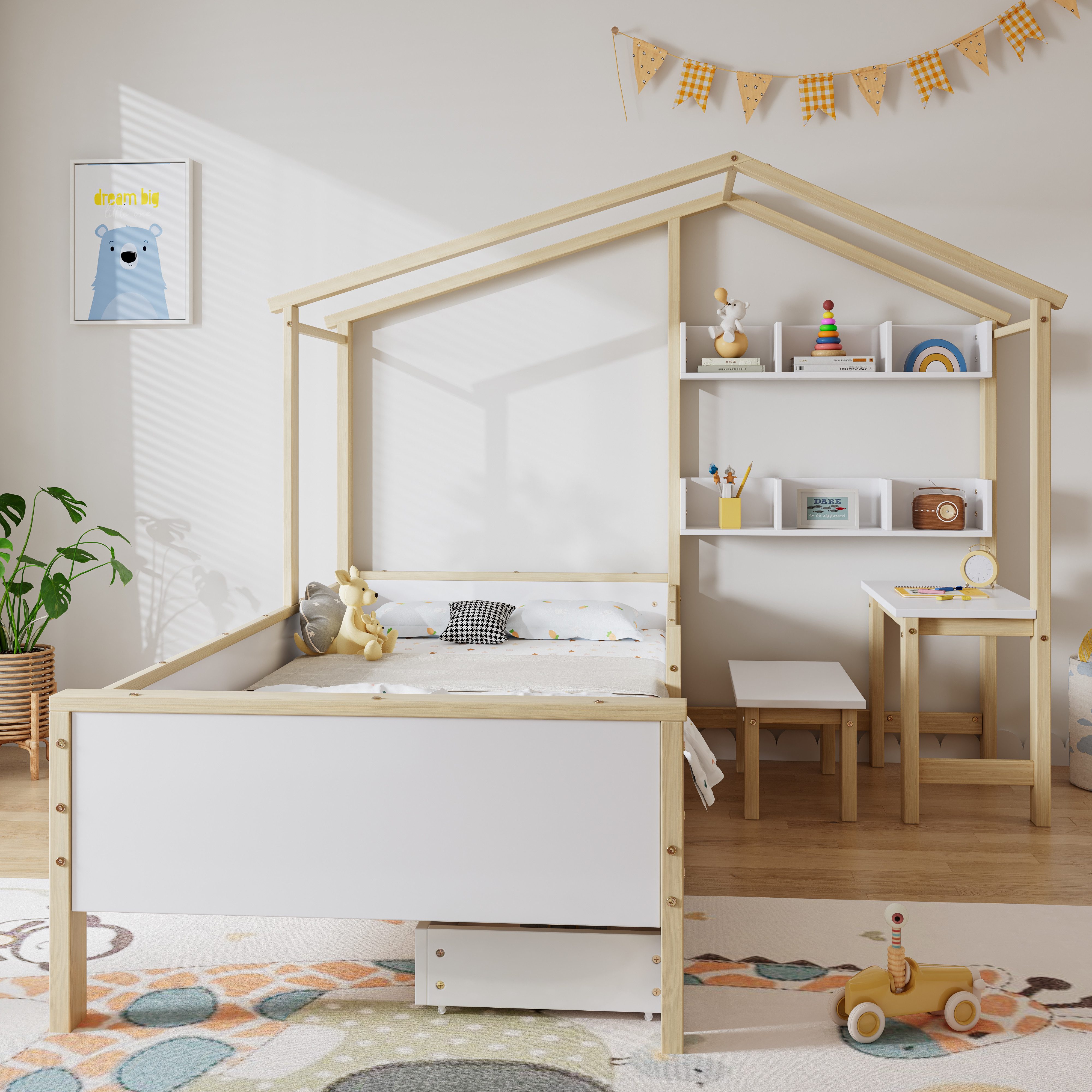 Flieks Massivholzbett, Kinderbett Hausbett 90x200cm mit günstig online kaufen