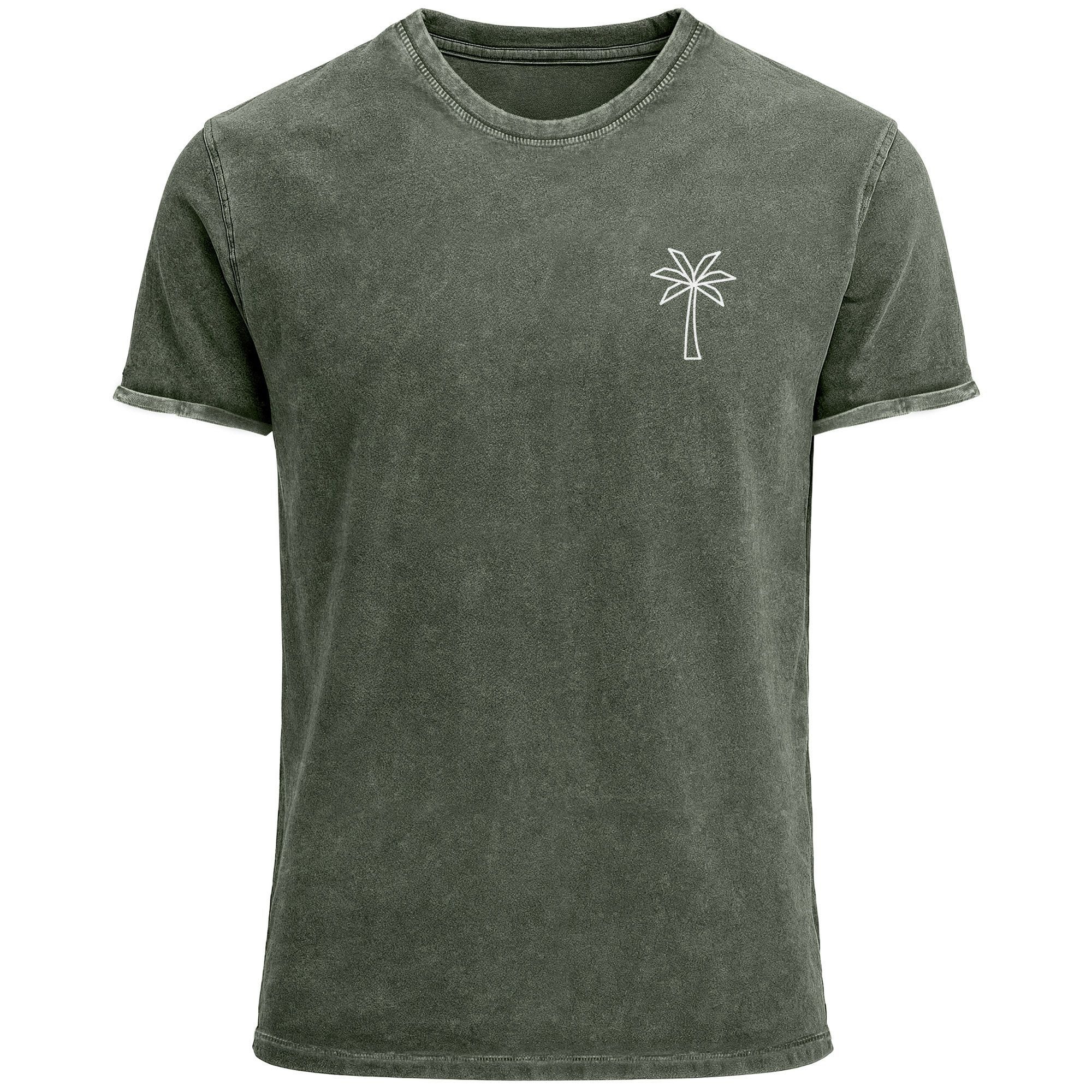 Neverless Print-Shirt Herren T-Shirt mit Palmen Logo – Vintage Waschoptik Kurzarmshirt aus mit Print