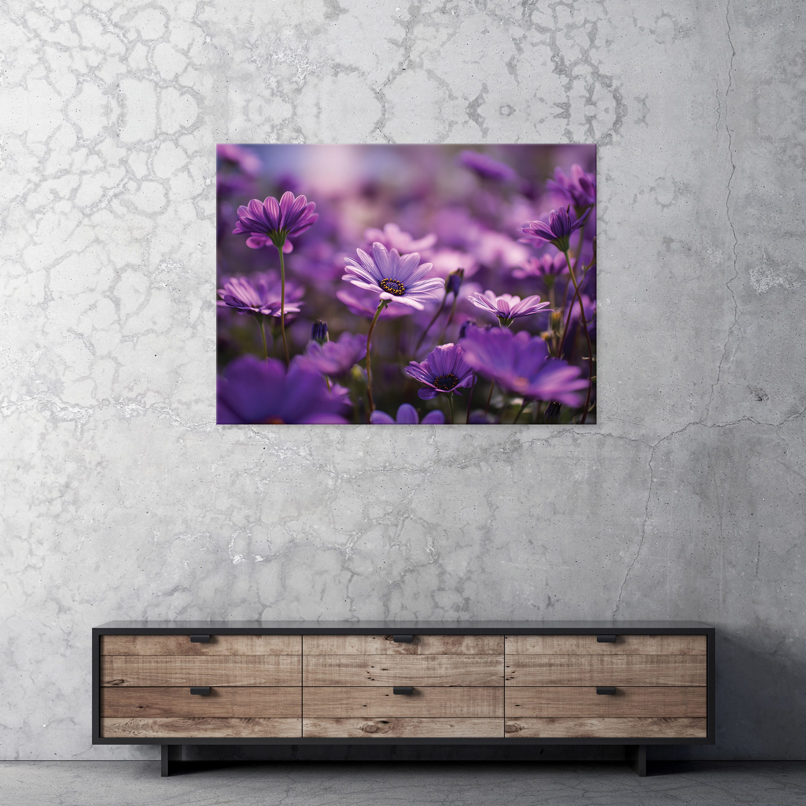 Wallarena Leinwandbild Blumen Wiese - Lila - Elegant - Schlafzimmer, Blumen, 40x30x2cm