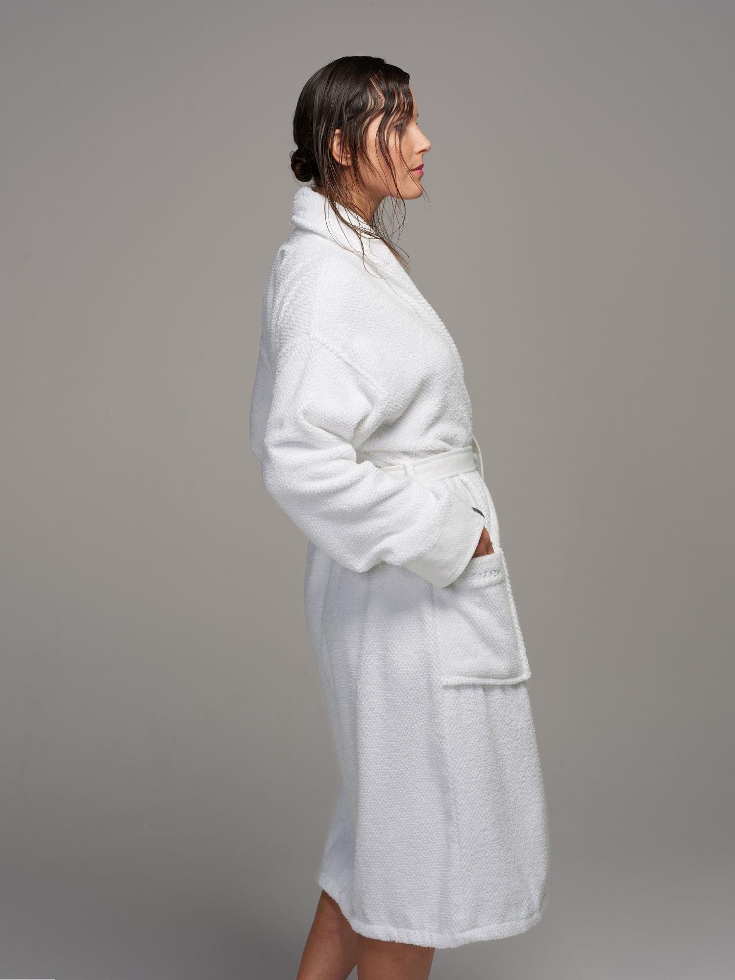 Essenza Damenbademantel Connect Organic Uni, Langform, Baumwolle, Schalkragen, Gürtel, aus biologischer Baumwolle