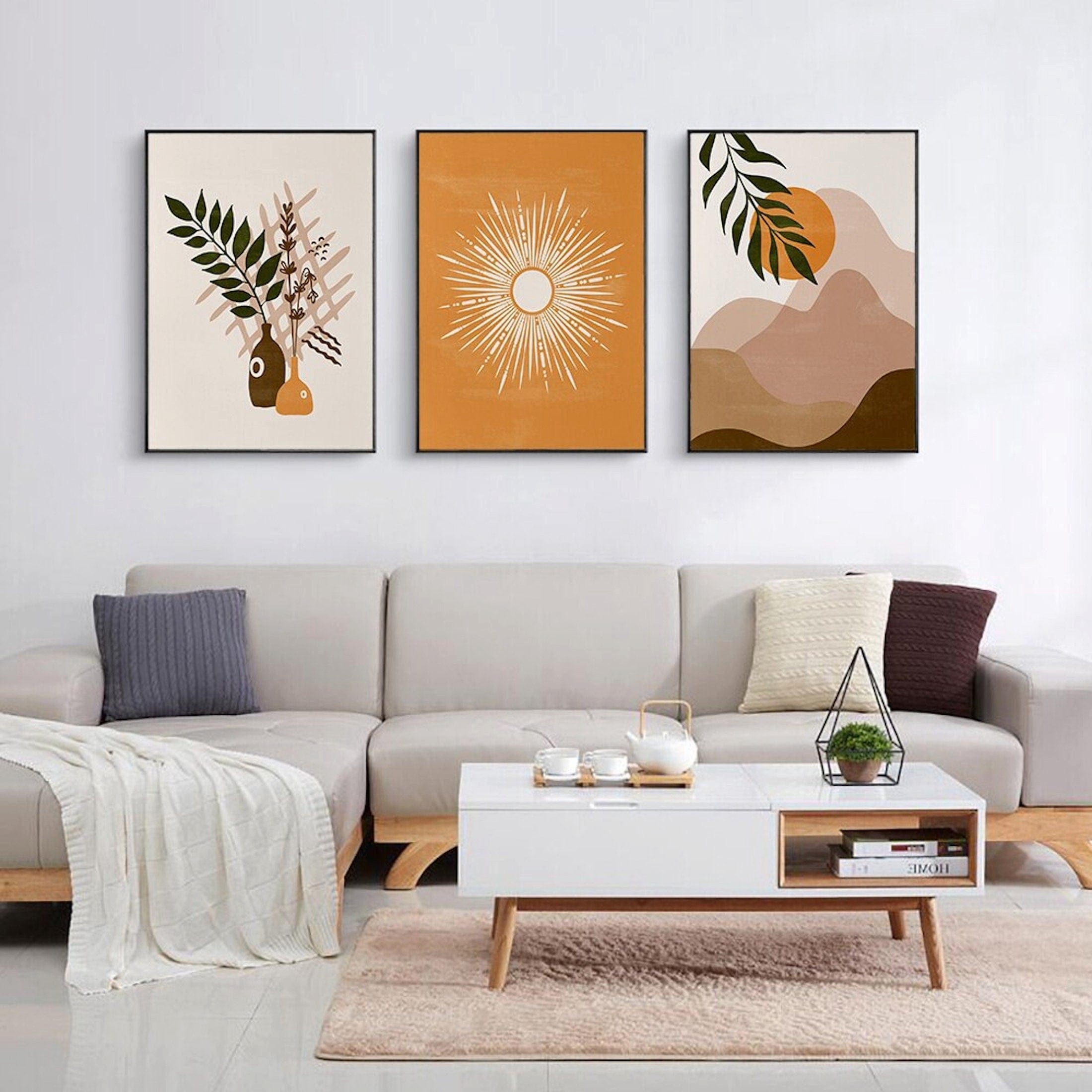 JUSTGOODMOOD Poster Boho Abtrakt Sonne Berge und Pflanzen im Blumetopf als Deko Print ohne, C (1 St)