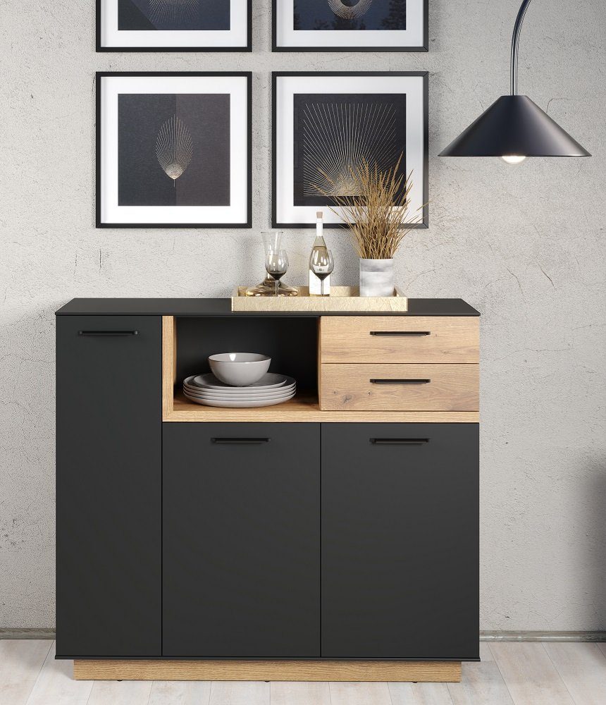 trendteam Highboard Highboard Synnax, anthrazit grau / Coast Evoke Eiche  (no-Set), FSC®-zertifizierter