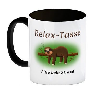 speecheese Tasse Relax Tasse Bitte kein Stress! Kaffeebecher Schwarz Besonders für als