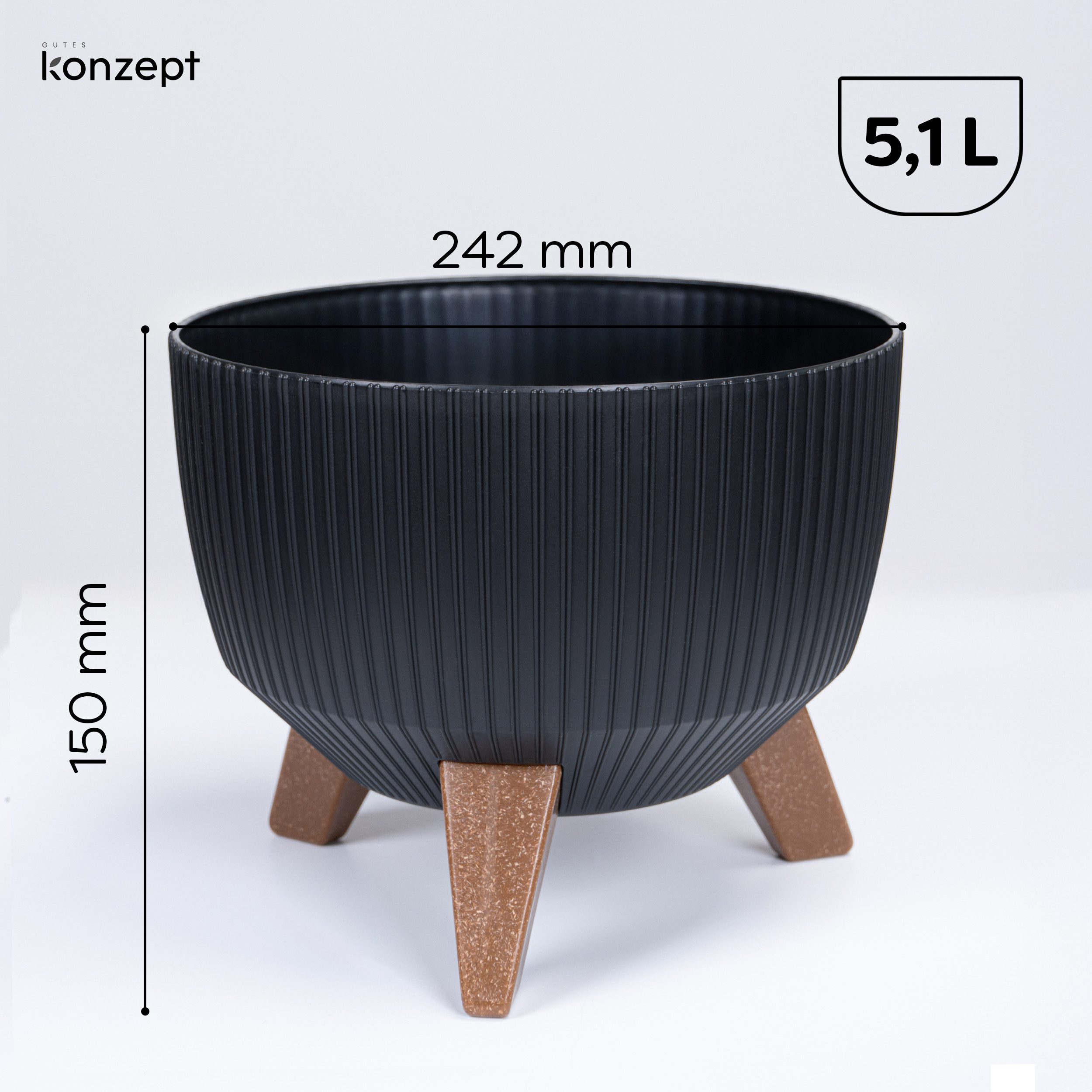 KONZEPT Blumentopf Pflanzschale 24/29cm Blumentopf mit Füßen, mit Wasserabfluss-Einsatz, wetterfest & UV-beständig, Übertopf für Innen & Außen – Bild 3 von 5