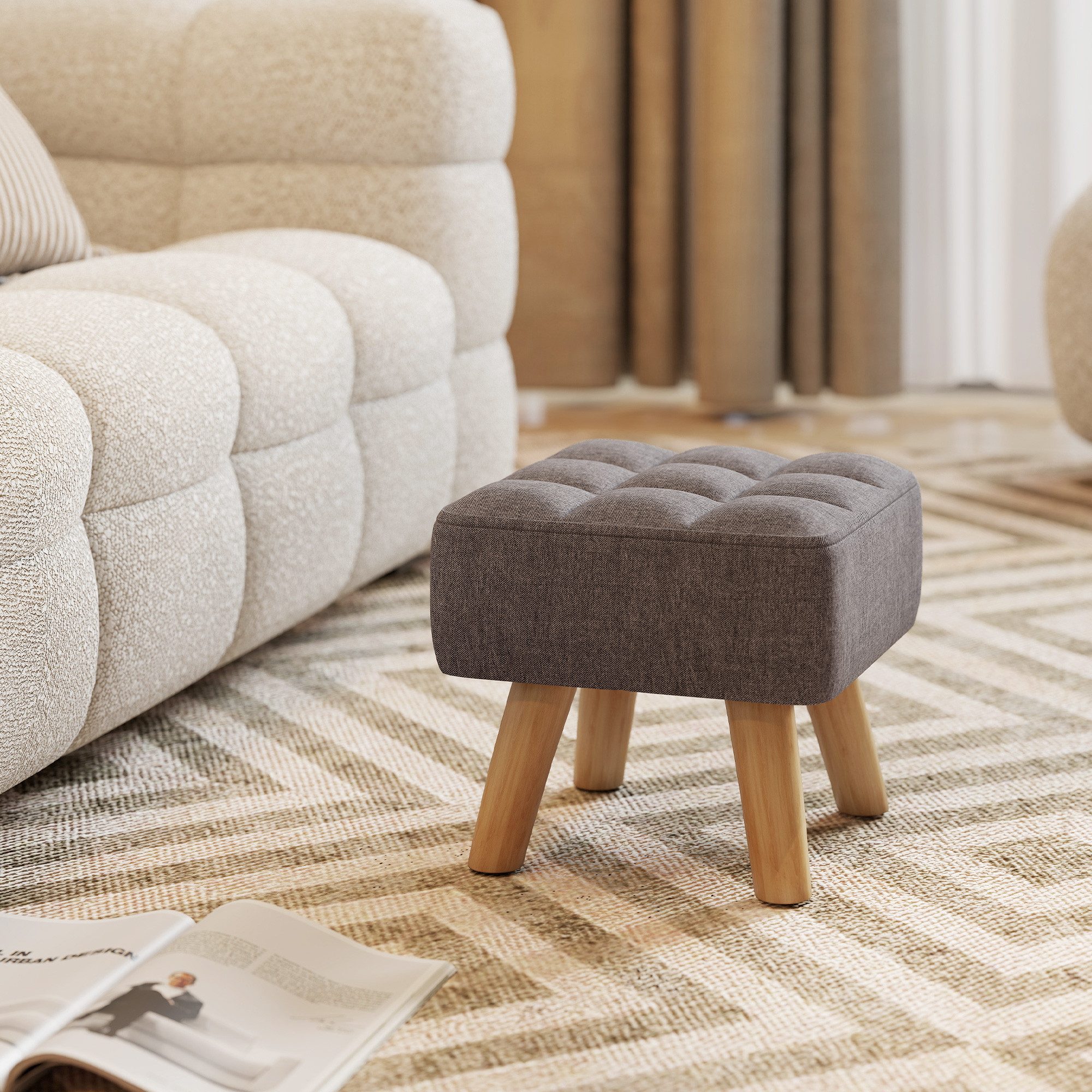 HOMCOM Fußhocker mit Leinenoptik, Holzbeine (Moderner günstig online kaufen