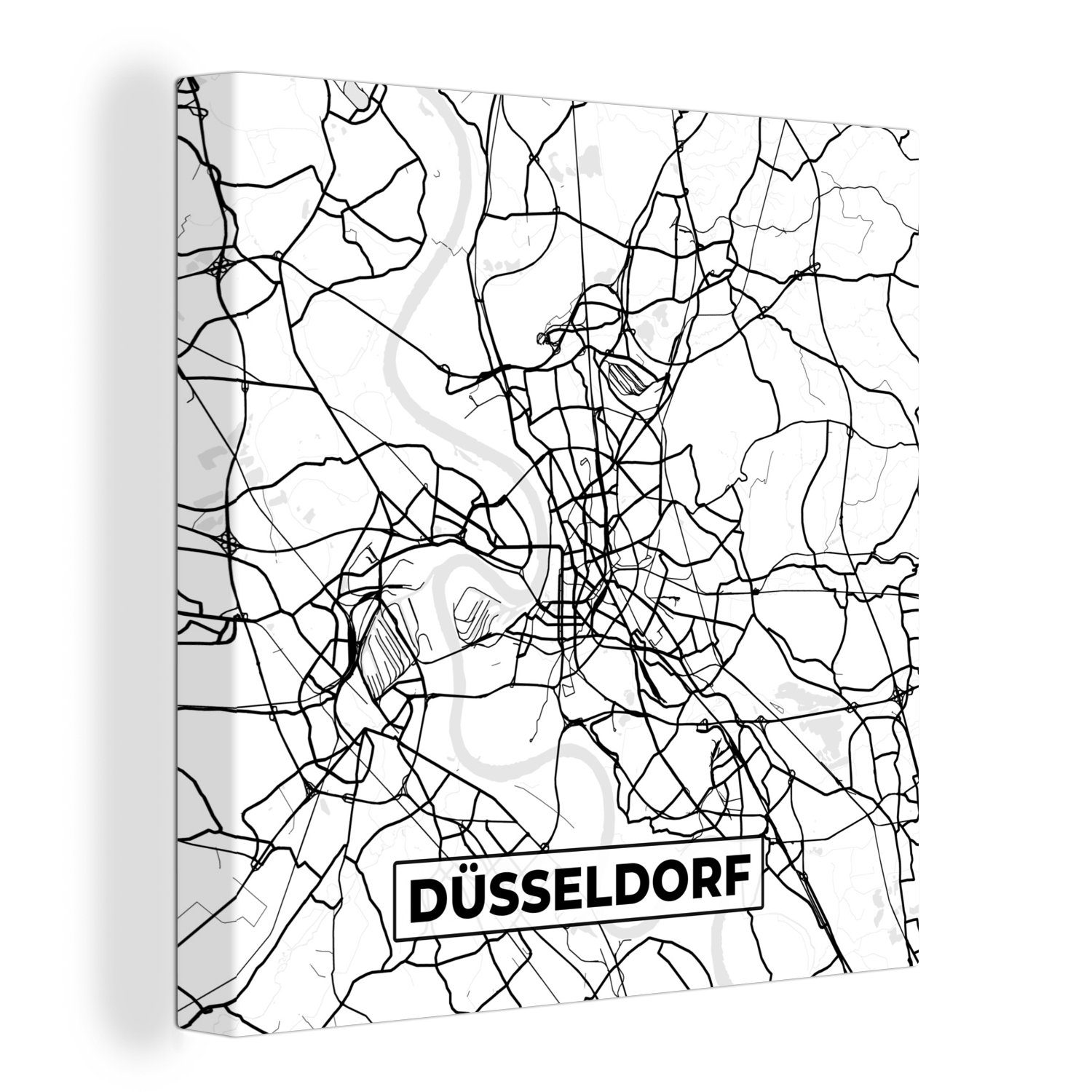 OneMillionCanvasses® Leinwandbild Karte - Düsseldorf - Stadtplan, (1 St), Leinwand Bilder für Wohnzimmer Schlafzimmer | Leinwandbilder