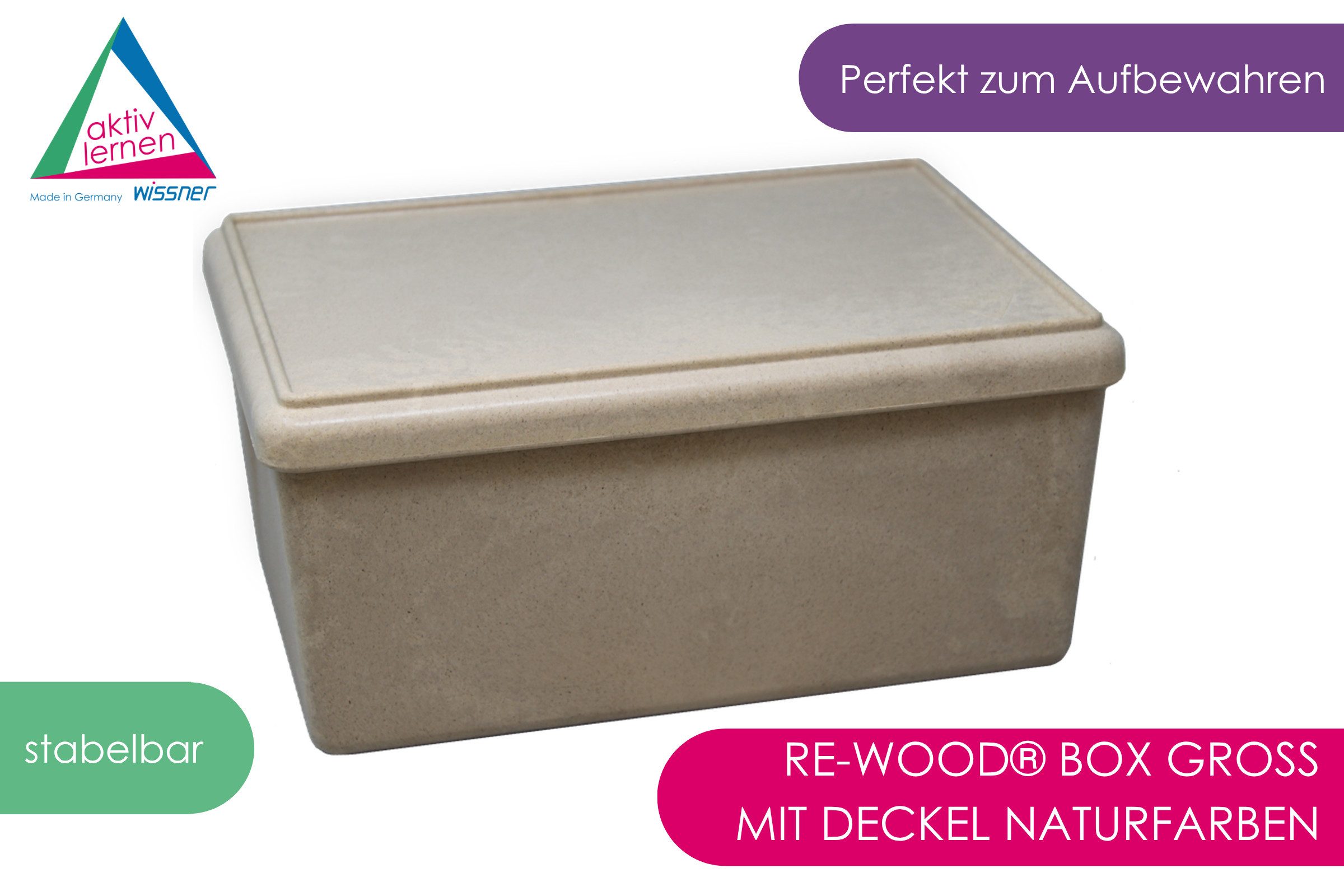 Wissner® aktiv lernen Aufbewahrungsbox RE-Wood® Box groß mit Deckel naturfarben
