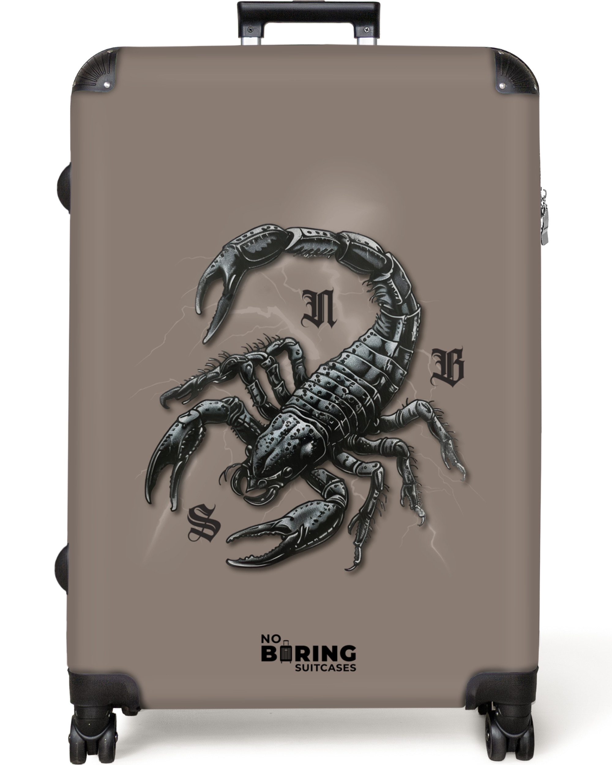 NoBoringSuitcases.com© Hartschalen-Trolley Braun mit schwarzem Skorpion günstig online kaufen