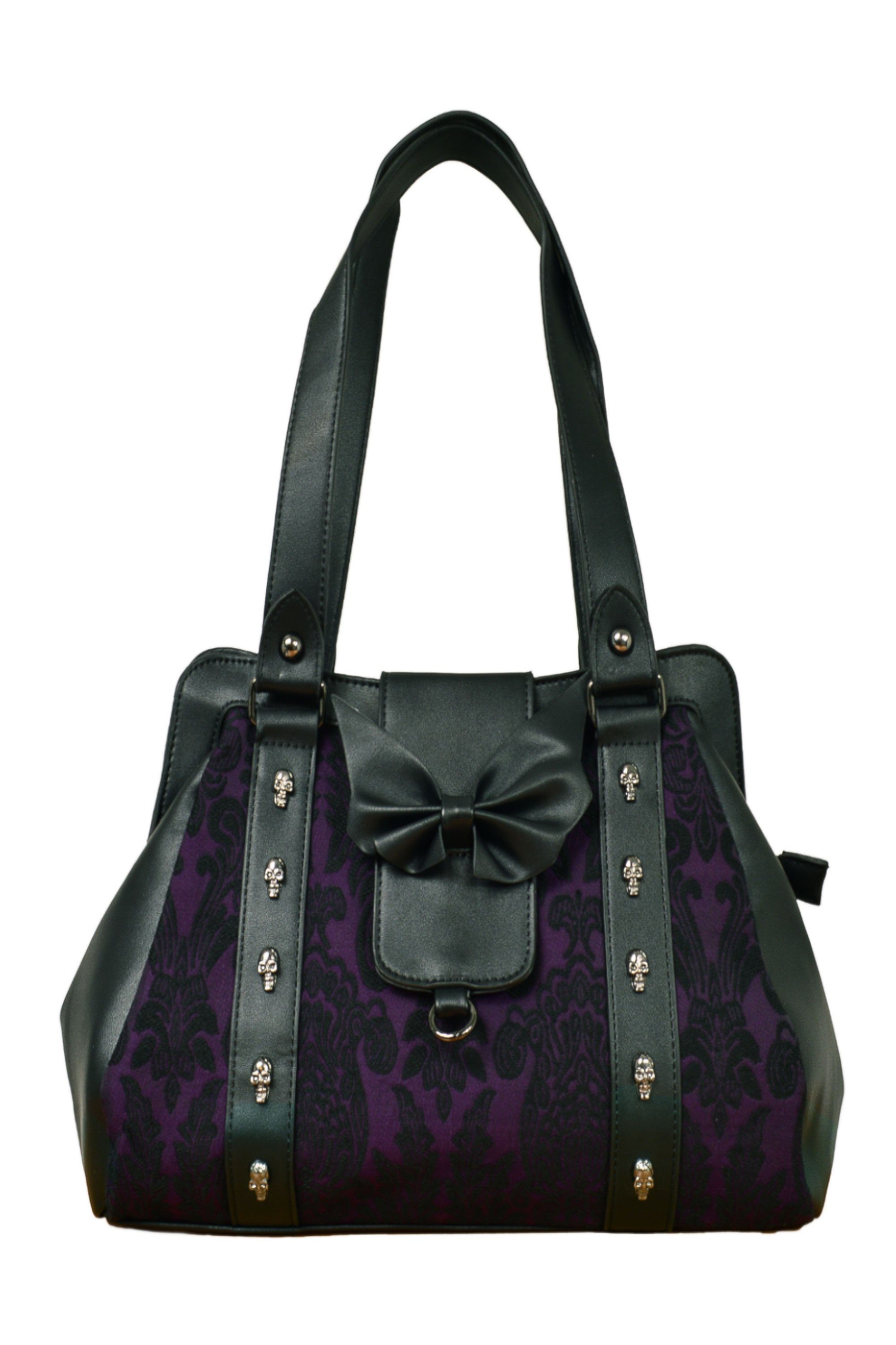 Banned Handtasche Maplesage Lila, mit Skull Nieten und Fledermausflügel Schleife