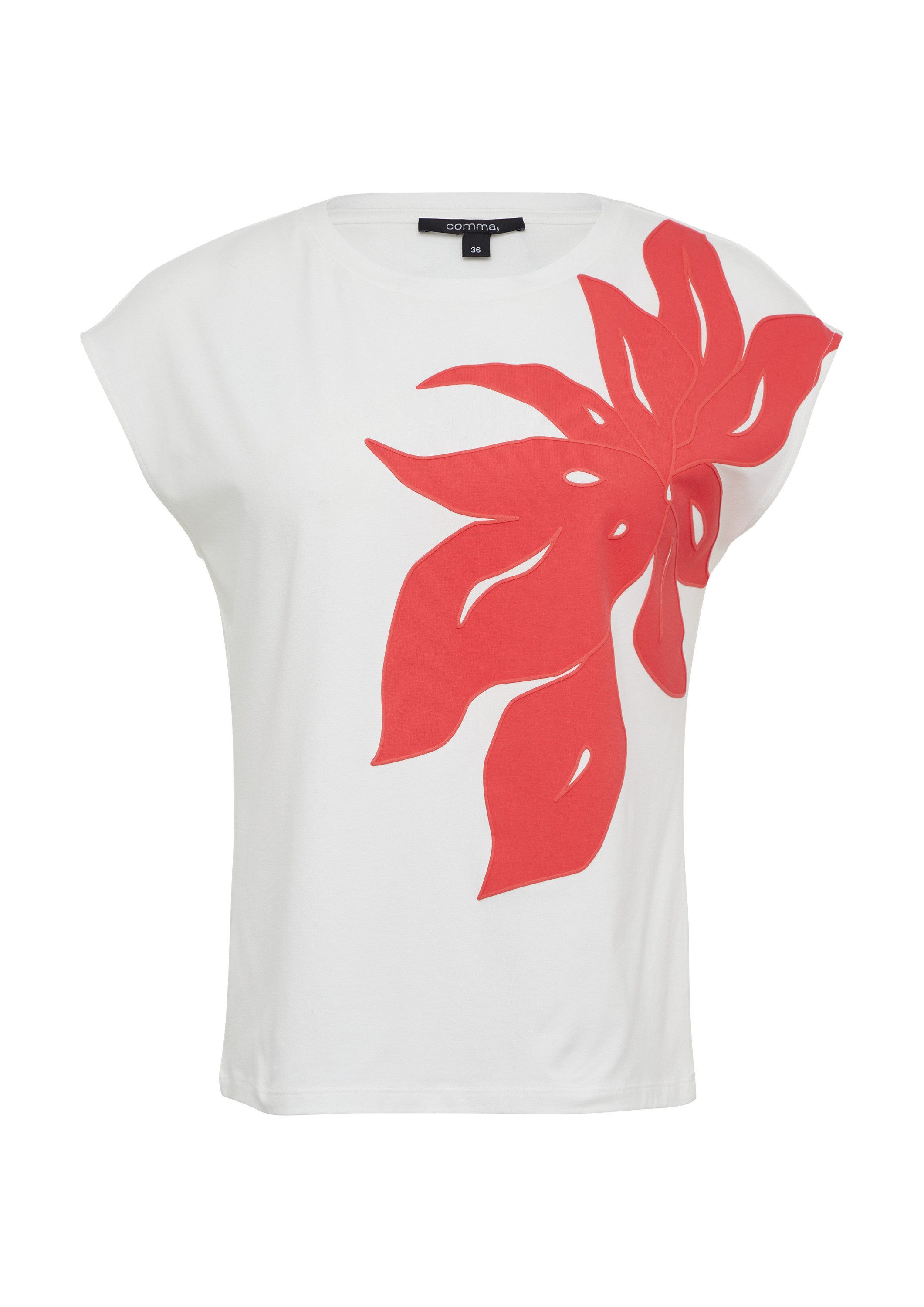 comma Kurzarmshirt T-Shirt T-Shirt mit überschnittenen Schultern und floral günstig online kaufen