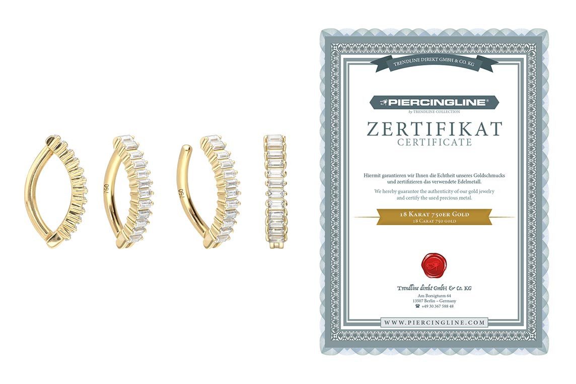 PIERCINGLINE Bauchnabelpiercing 18 Karat Gold Bauchnabelclicker BOGEN + EINGEFASSTE (Clicker, 1-tlg)