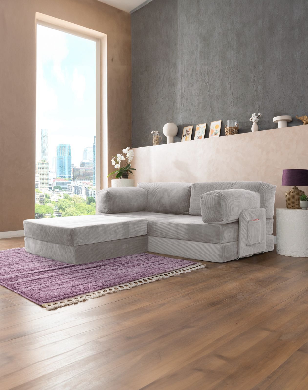 Wuuh Ecksofa Teddy Ecksofa, 3-in-1 Nutzung: Als Ecksofa, Liegensofa