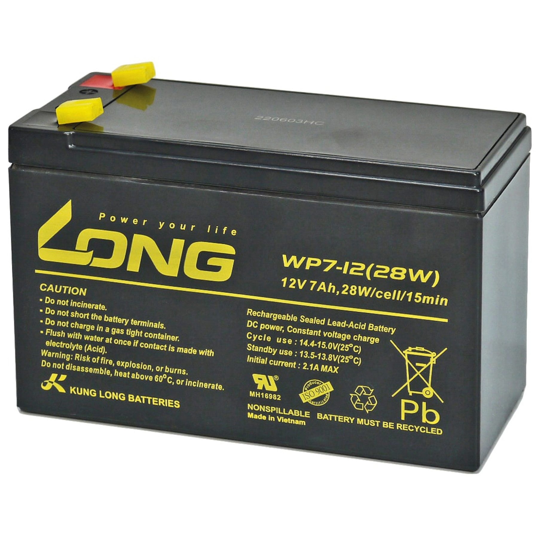 Kung Long KUNG LONG Blei-Akkumulator Standby, WP7-12, 12 V-, 7 Ah, Faston 6,3 mm Bleiakkus
